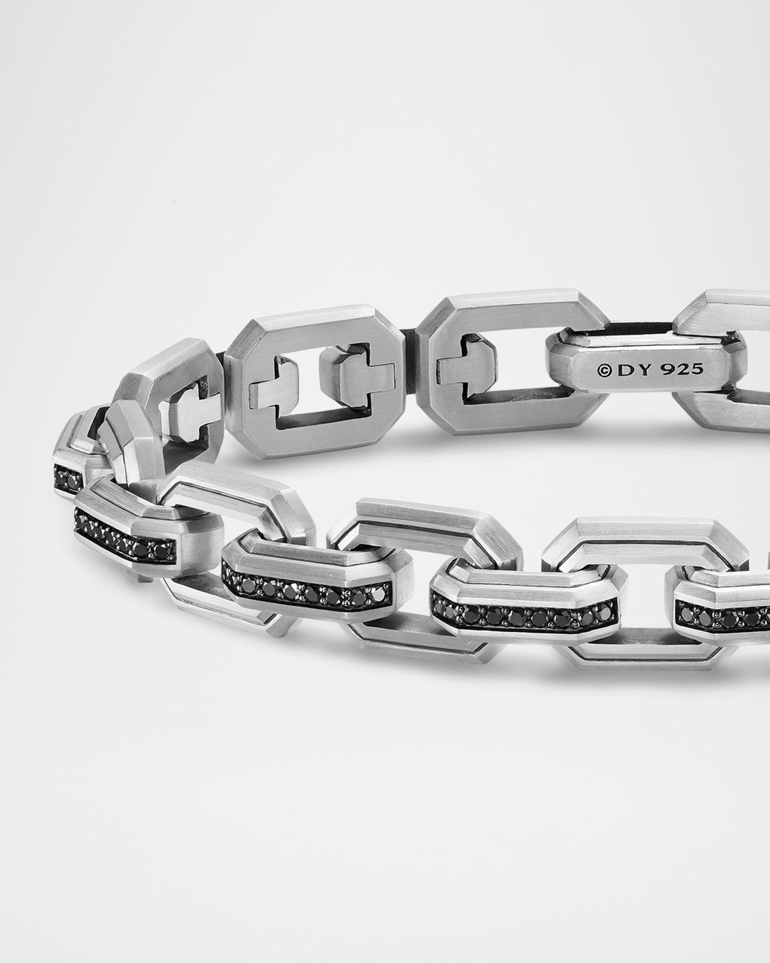 Men's Faceted Flat Link Bracelet in Silver with Black Diamonds | Neiman ...