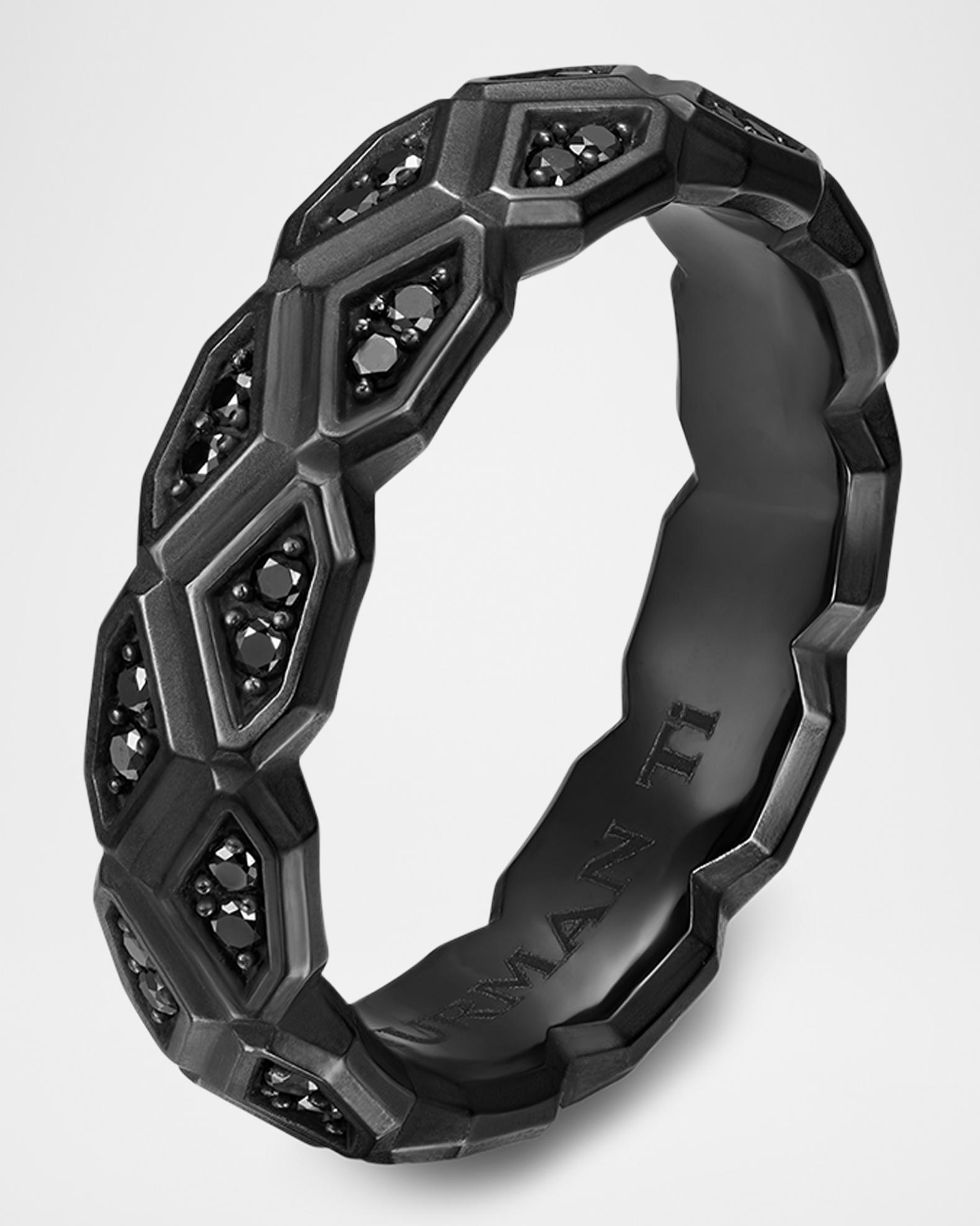 Men's Hex Band Ring in Black Titanium with Black Diamonds | Neiman