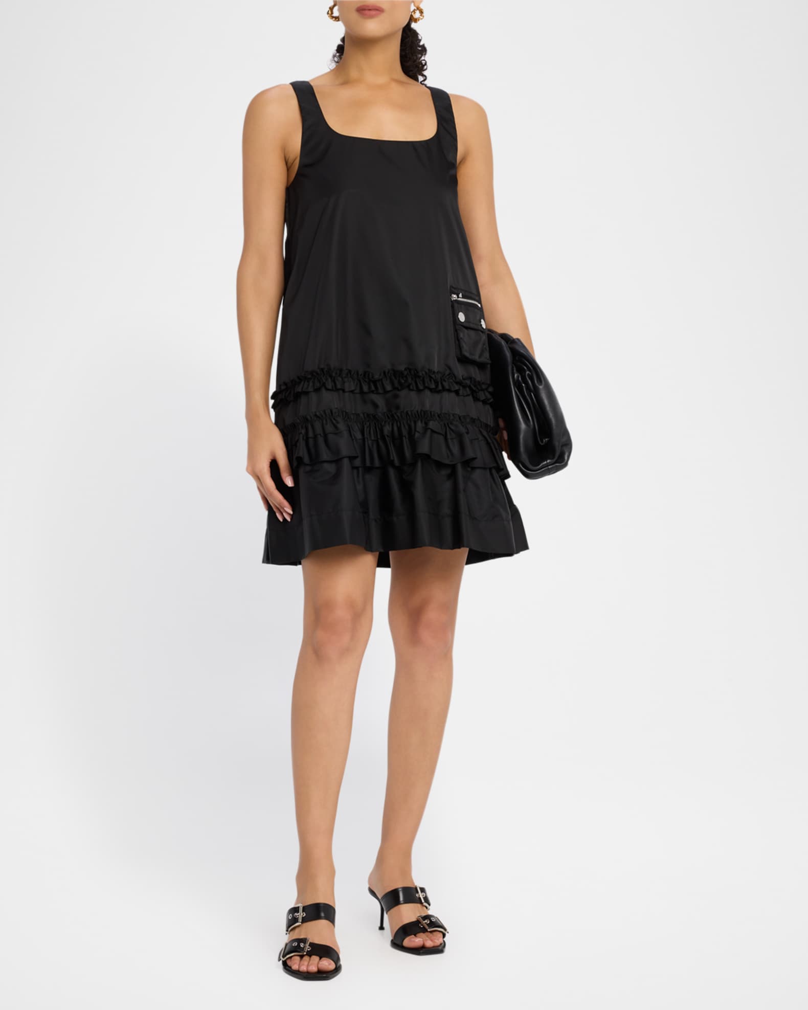 Ganni Frilled Duchesse Satin Mini Dress | Neiman Marcus