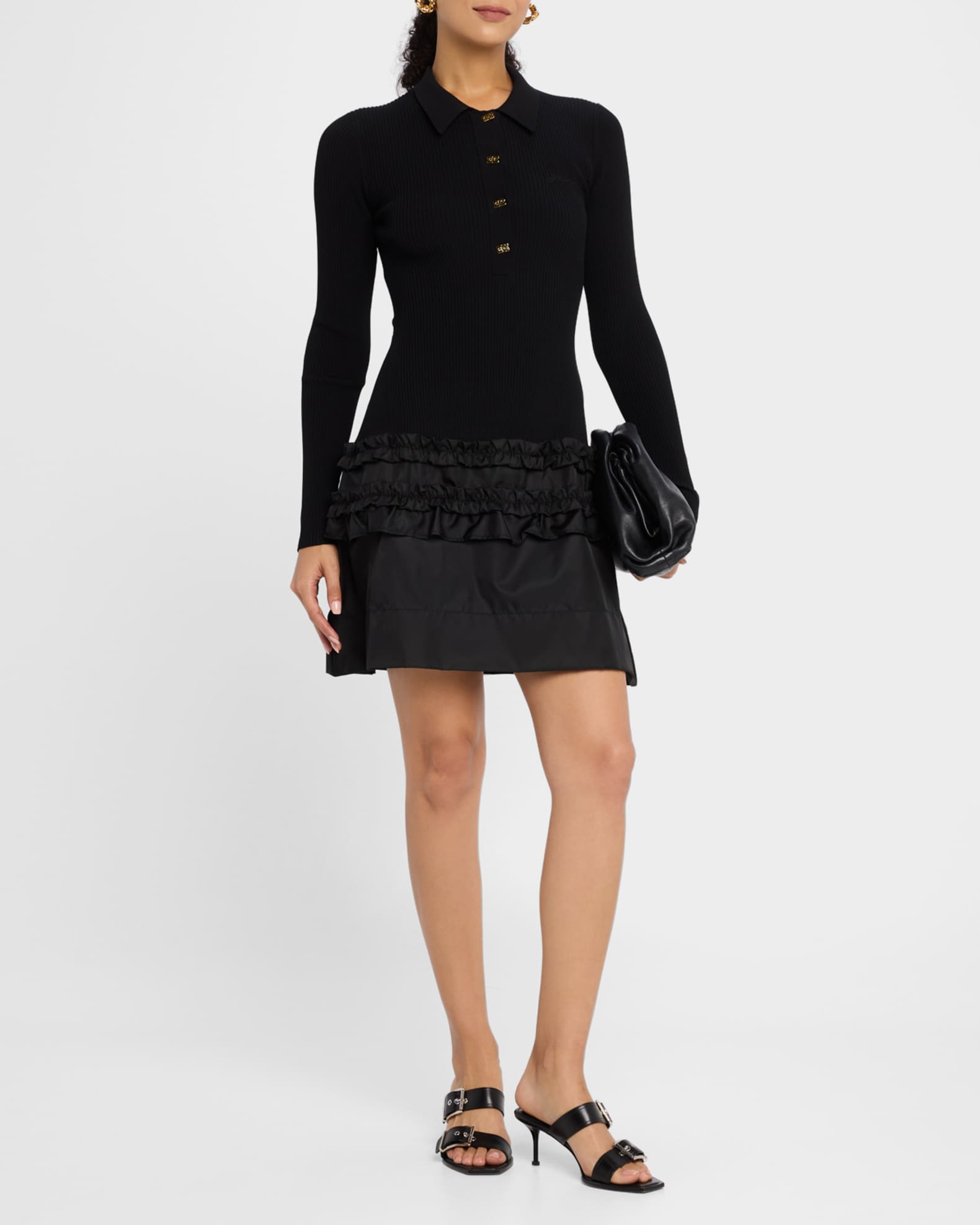 Ganni Melange Rib Knit Mini Dress - Black