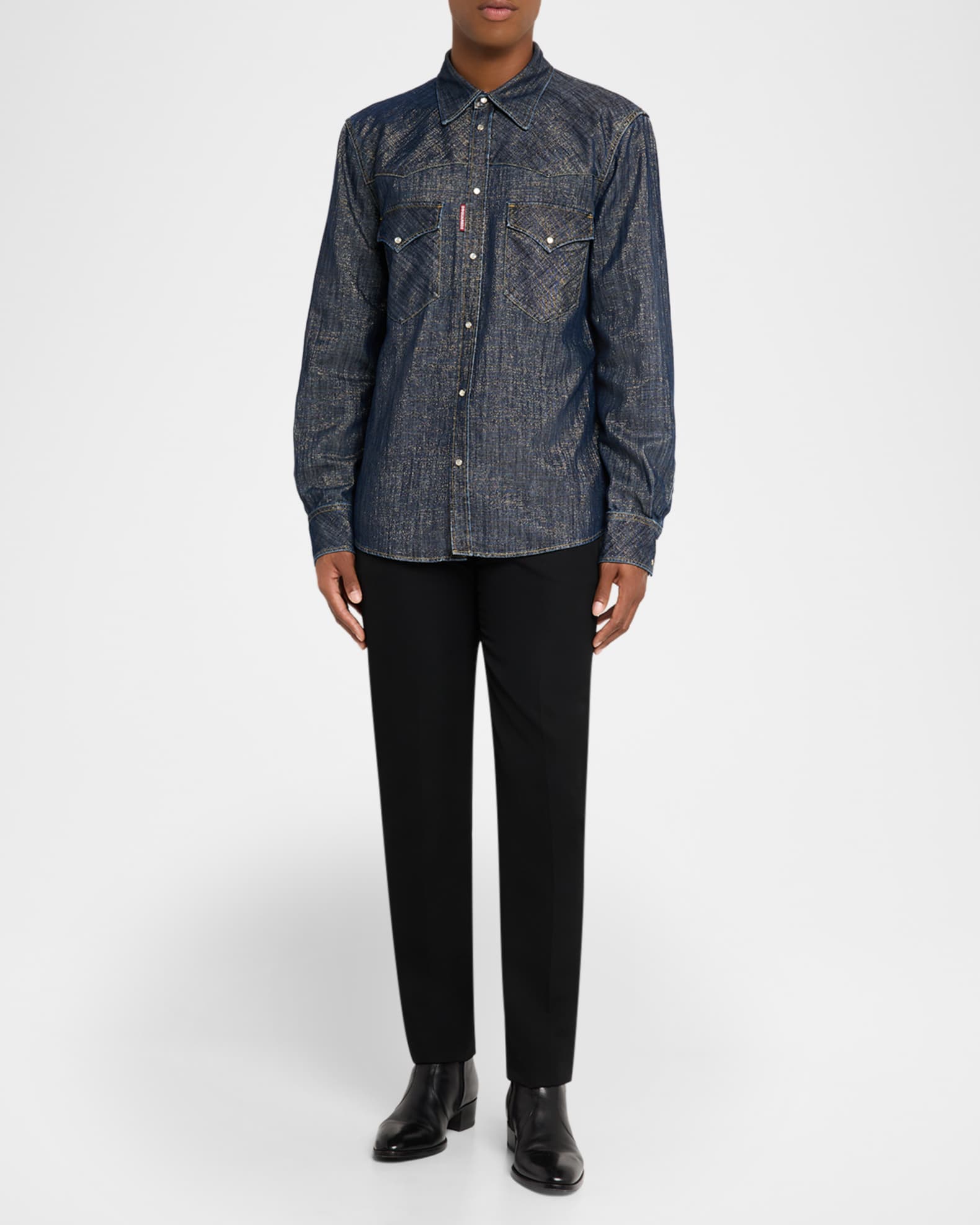 DSQUARED2 ウェスタンシャツ　M Dsquared2 Men's Metallic Woven Denim Western Shirt | Neiman Marcus