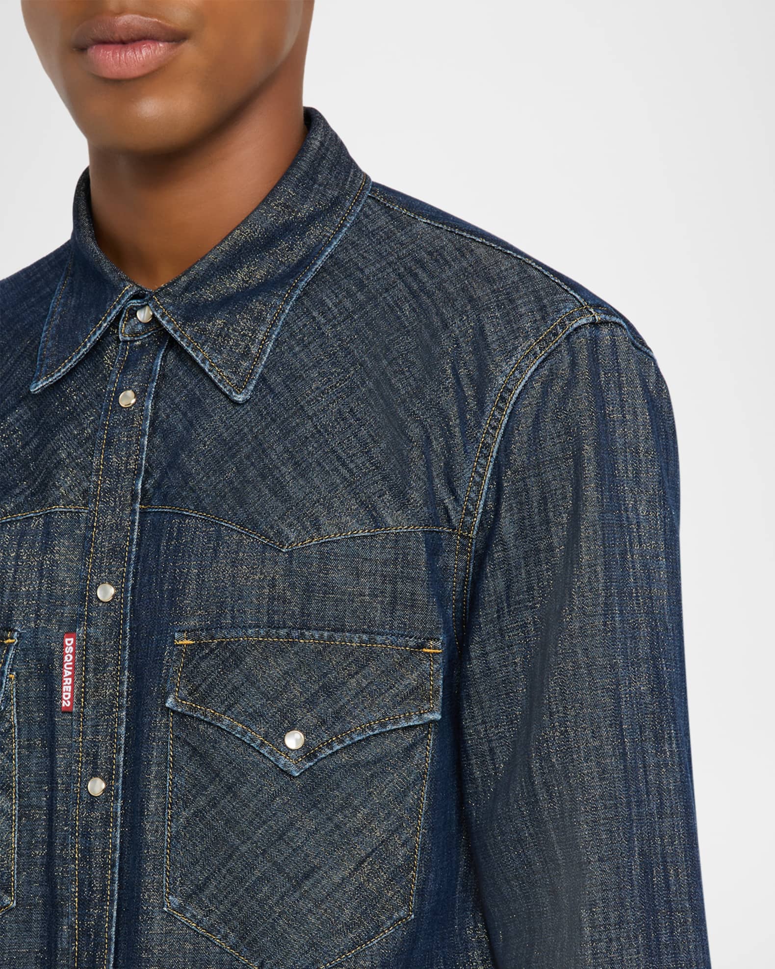 Dsquared2 Men's Metallic Woven Denim Western Shirt | Neiman Marcus