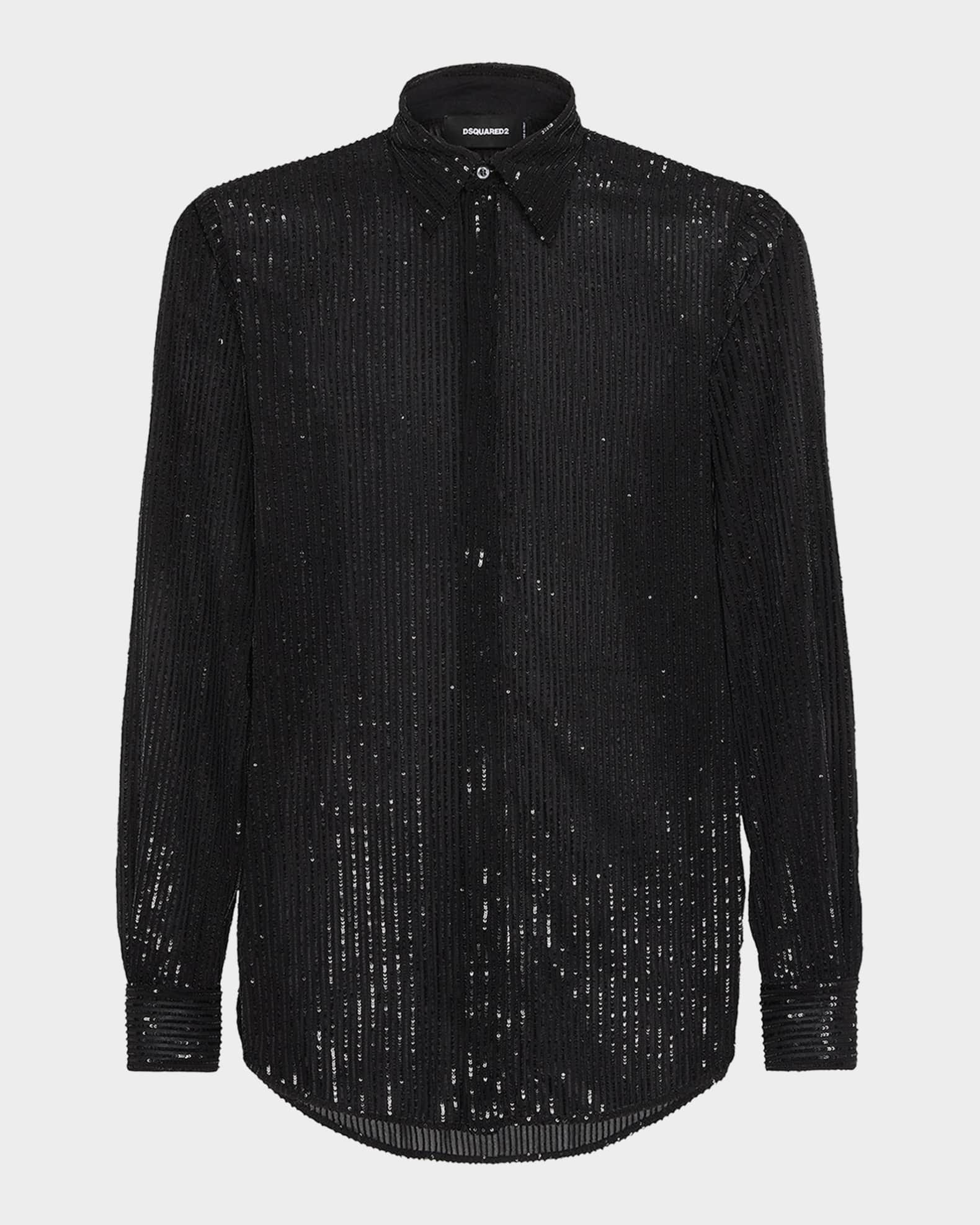Dsquared2 Men's Sheer Sequin Pinstripe Dress Shirt | Neiman Marcus