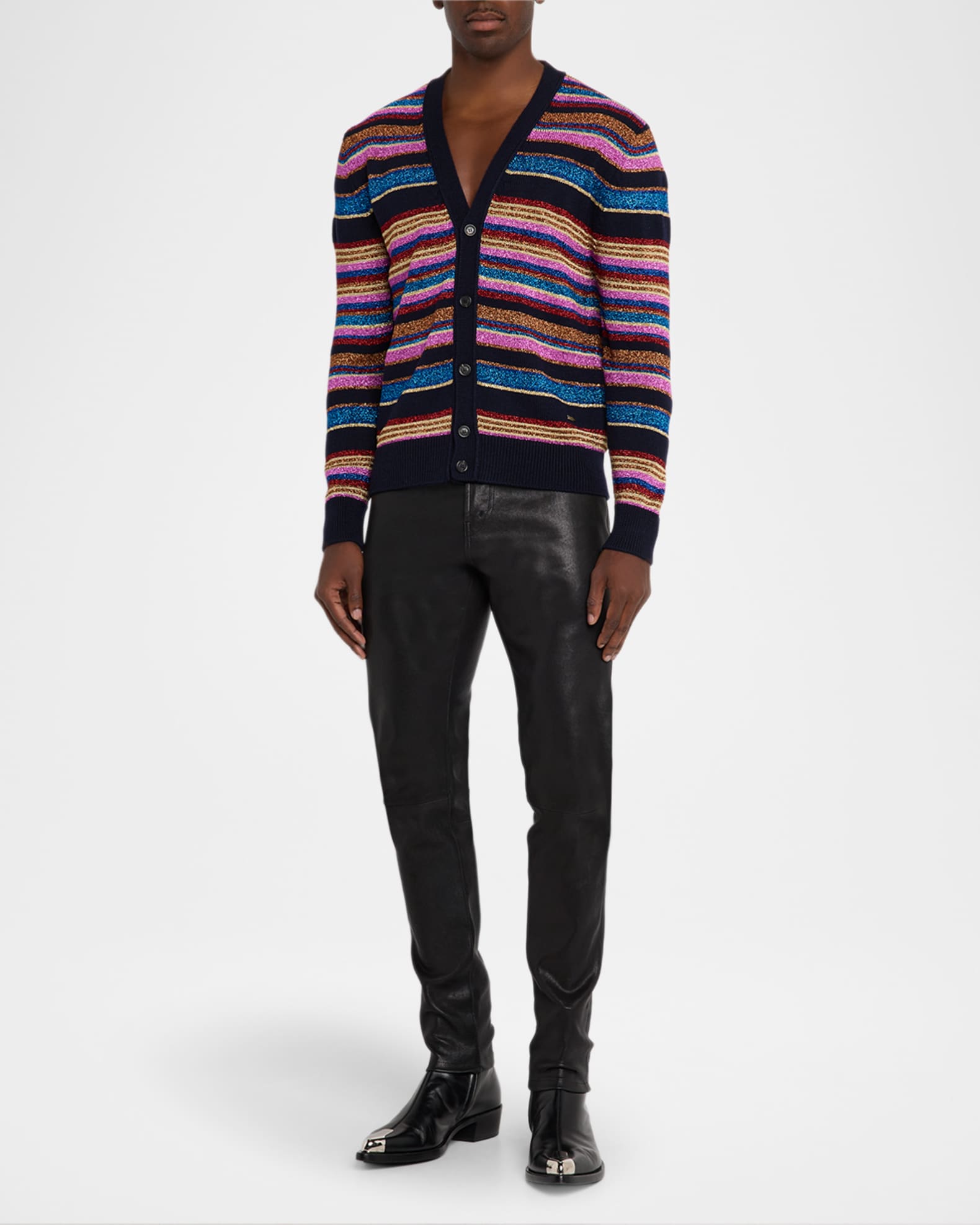 Dsquared2 Men's Metallic Striped V-Neck Cardigan | Neiman Marcus