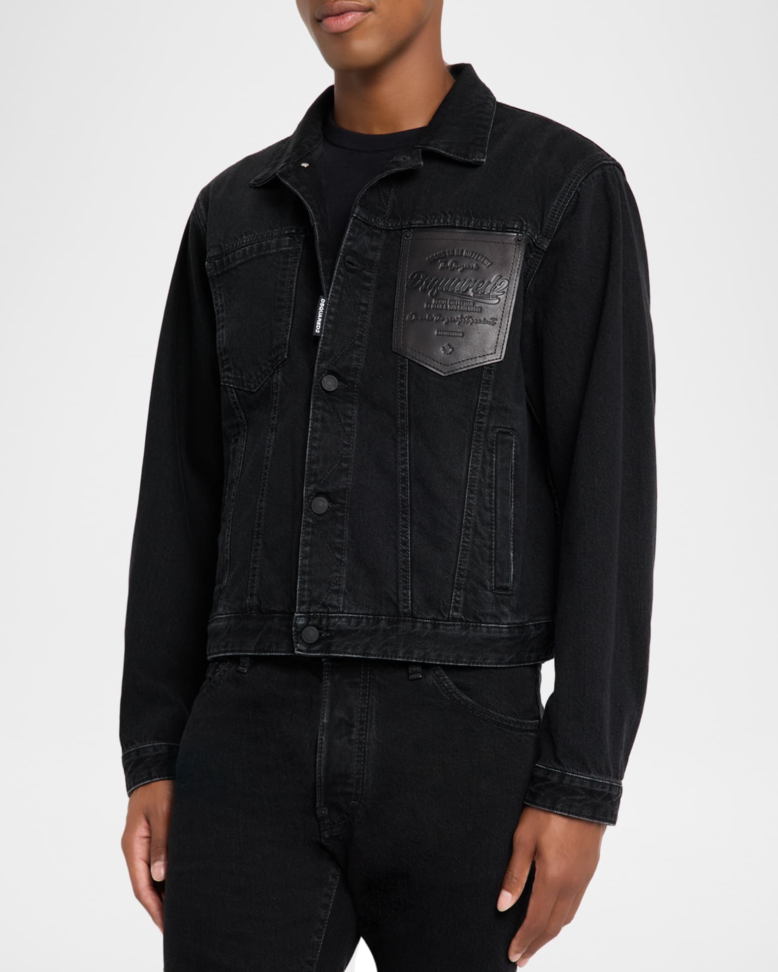 Dsquared2 Men's Jean Jacket with Leather Pocket | Neiman Marcus