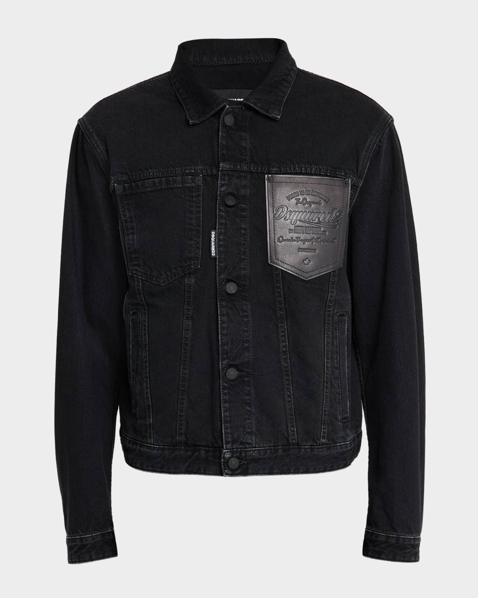 Men's Jean Jacket with Leather Pocket 0