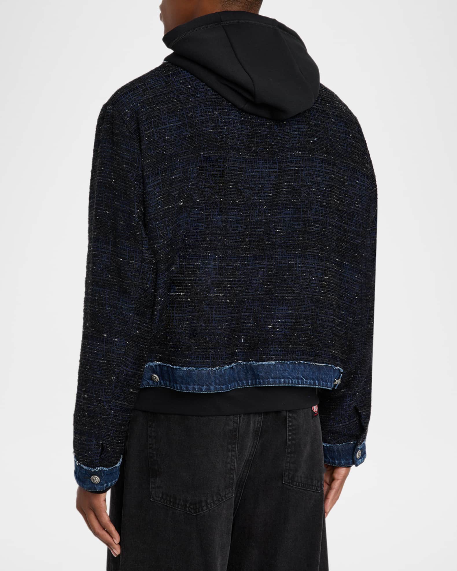 Dsquared2 Men's Denim Boucle Chain-Trim Hoodie Jacket | Neiman Marcus