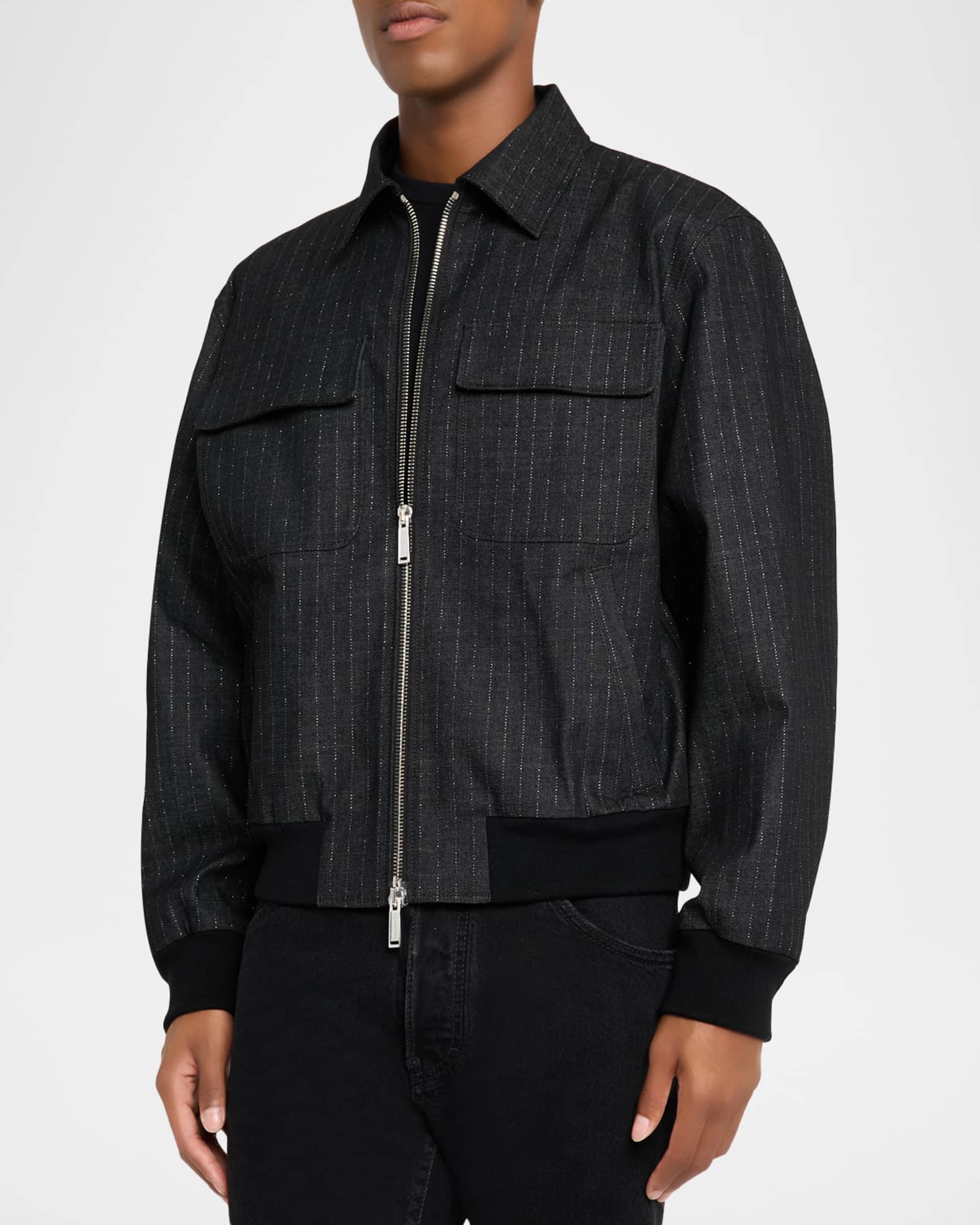 Dsquared2 Men's Denim Pinstripe Zip Jacket | Neiman Marcus