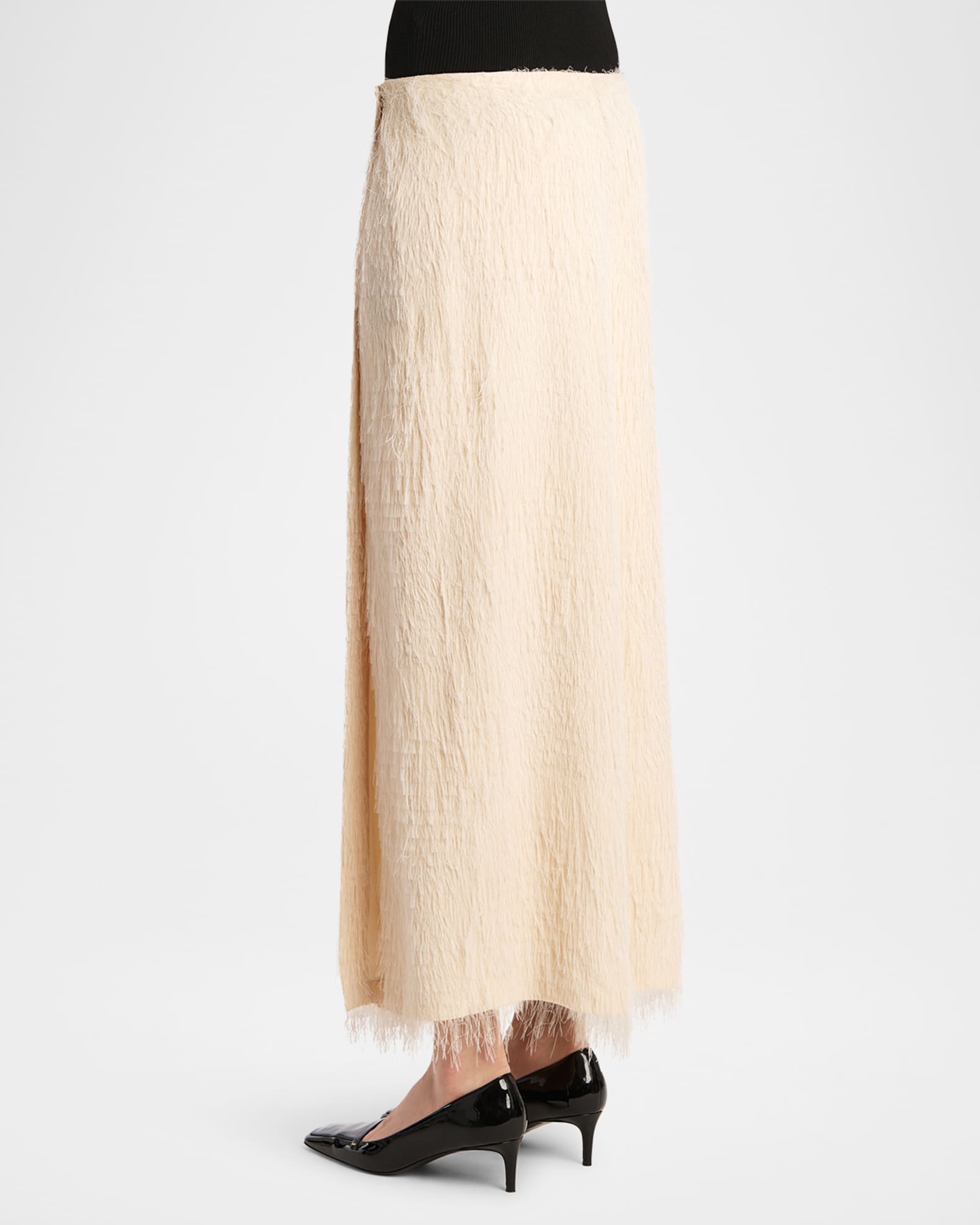 Khaite Quinn Fringe Knit Ankle Wrap Skirt | Neiman Marcus