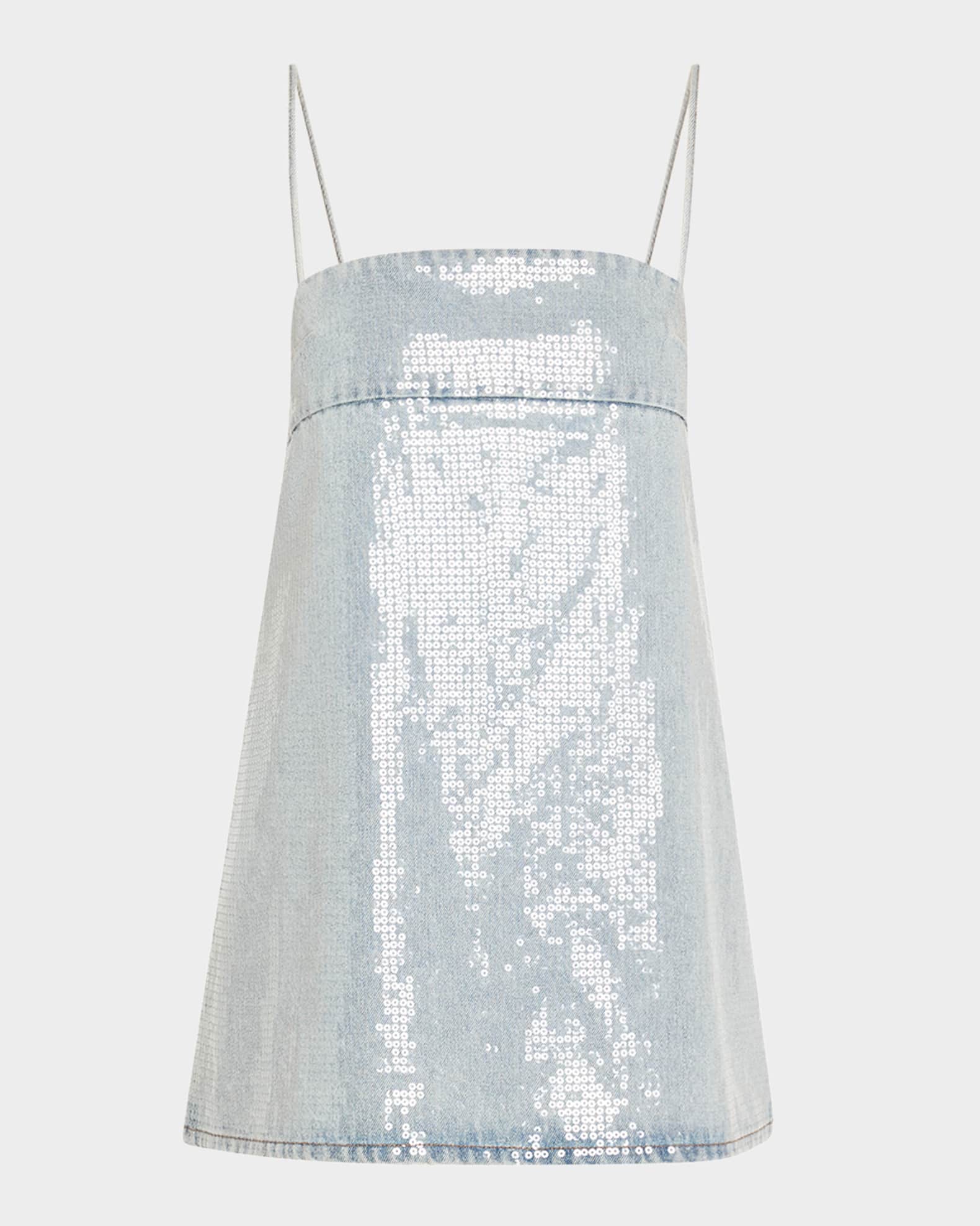 Nadiya Sequined Denim Mini Dress 0