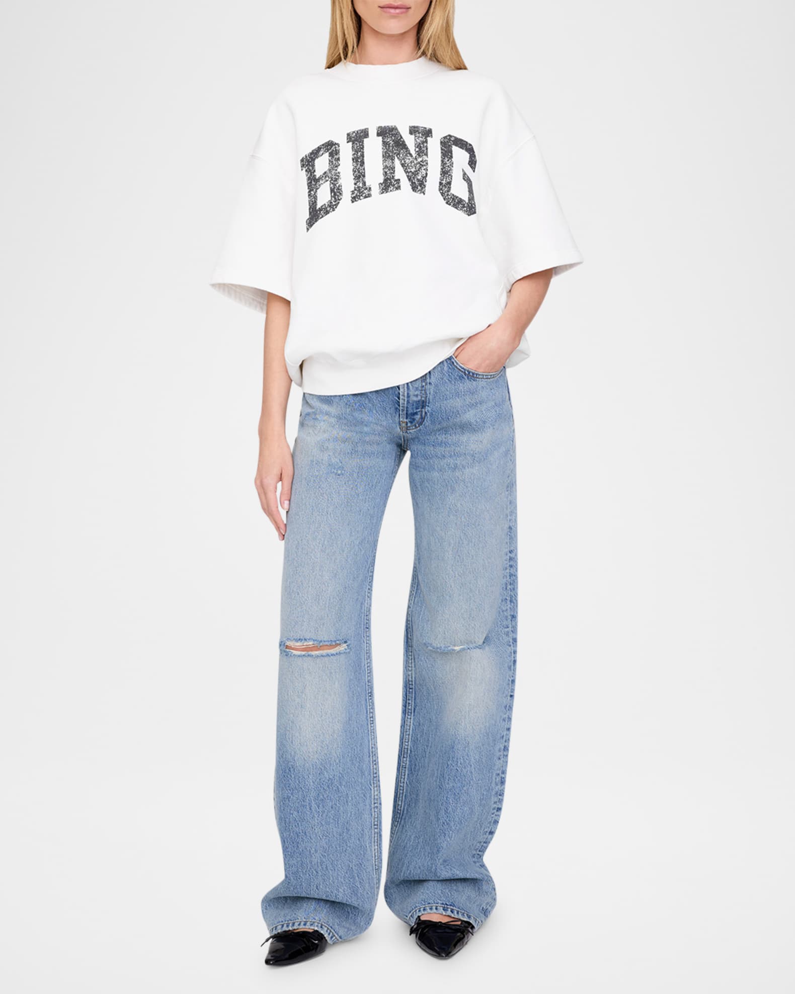 ANINE BING ロゴ入りホワイトスウェット ANINE BING ロゴ入りホワイトスウェット