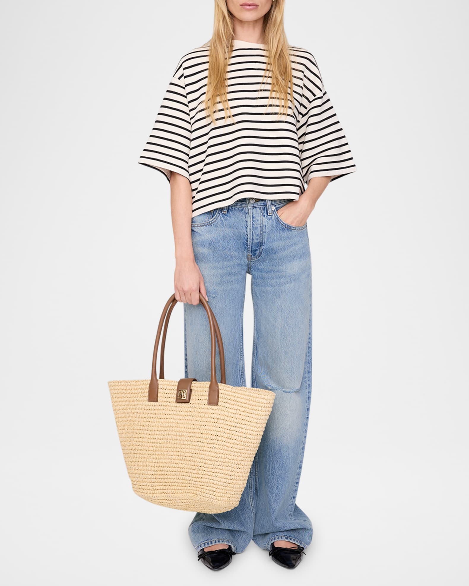 ANINE BING Myers Stripe Cropped Tee | Neiman Marcus
