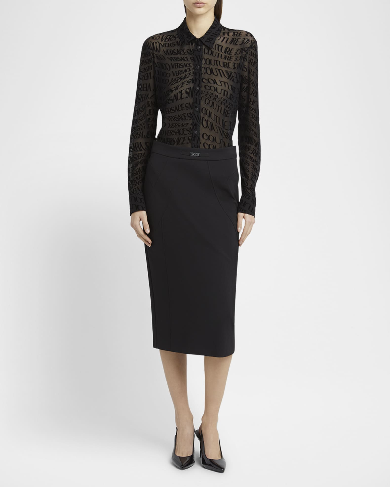 Versace Jeans Couture Logo Hardware Midi Skirt | Neiman Marcus