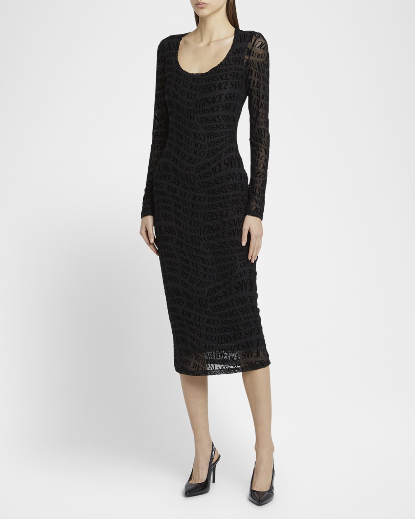 Versace Jeans Couture Mesh Logo Bodycon Midi Dress | Neiman Marcus