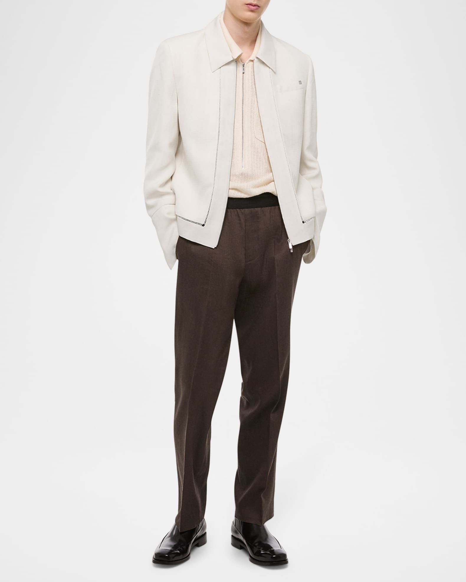 Helmut Lang Men's Ladder-Stitch Border Zip Jacket | Neiman Marcus