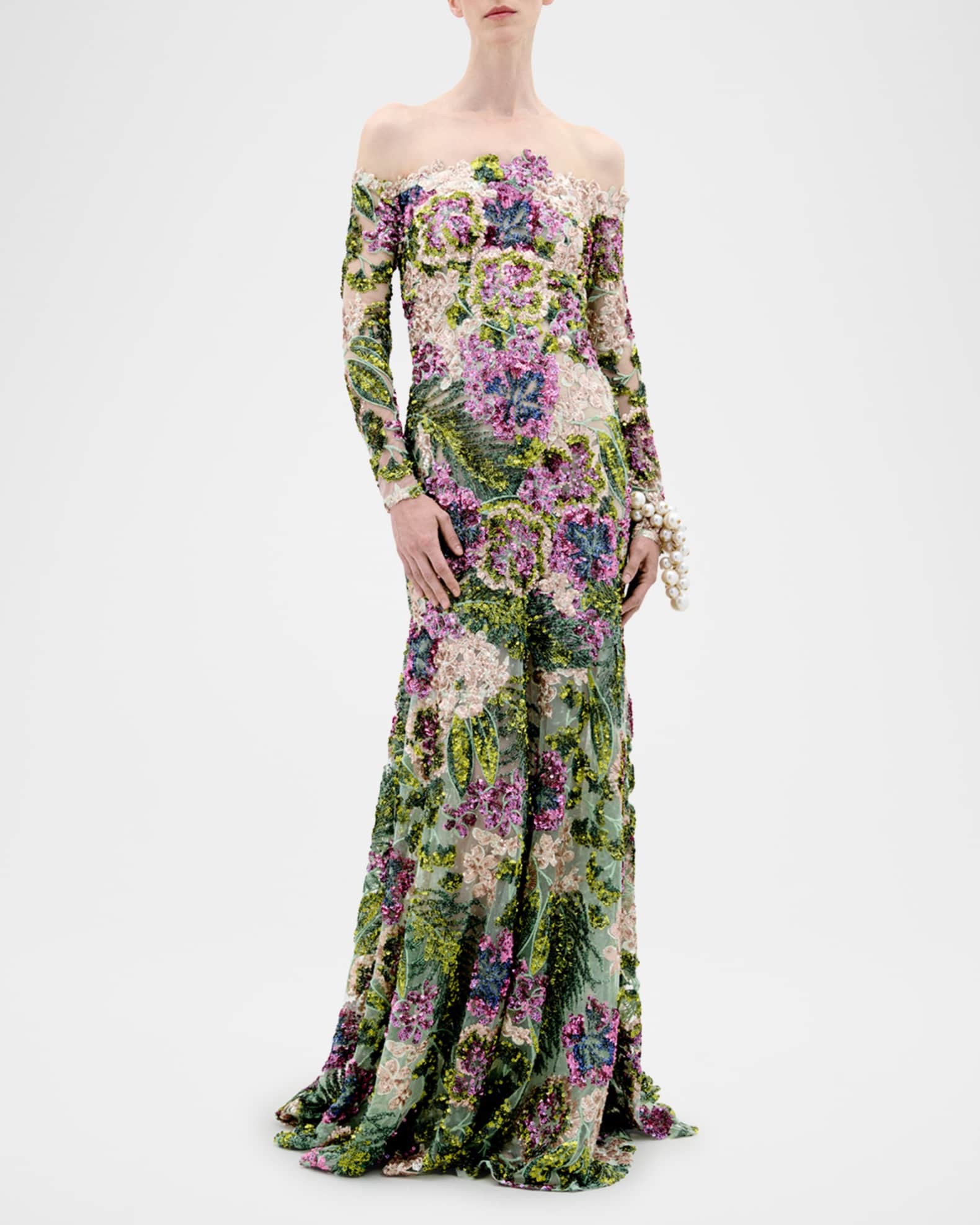 Rafaella Floral Sequined Off-The-Shoulder Trumpet Dress 1