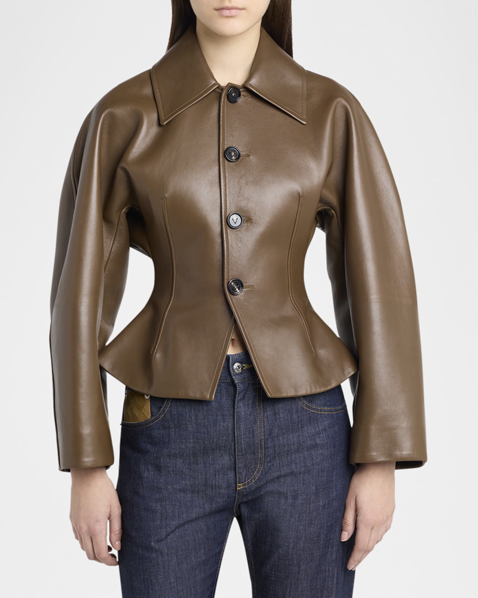 ジャケット BOTTEGA VENETA Woman Jacket Yellow Cream 830363 V5BX0 9247 Bottega Veneta Curved Sleeve Jacket in Fennel Seed | FWRD