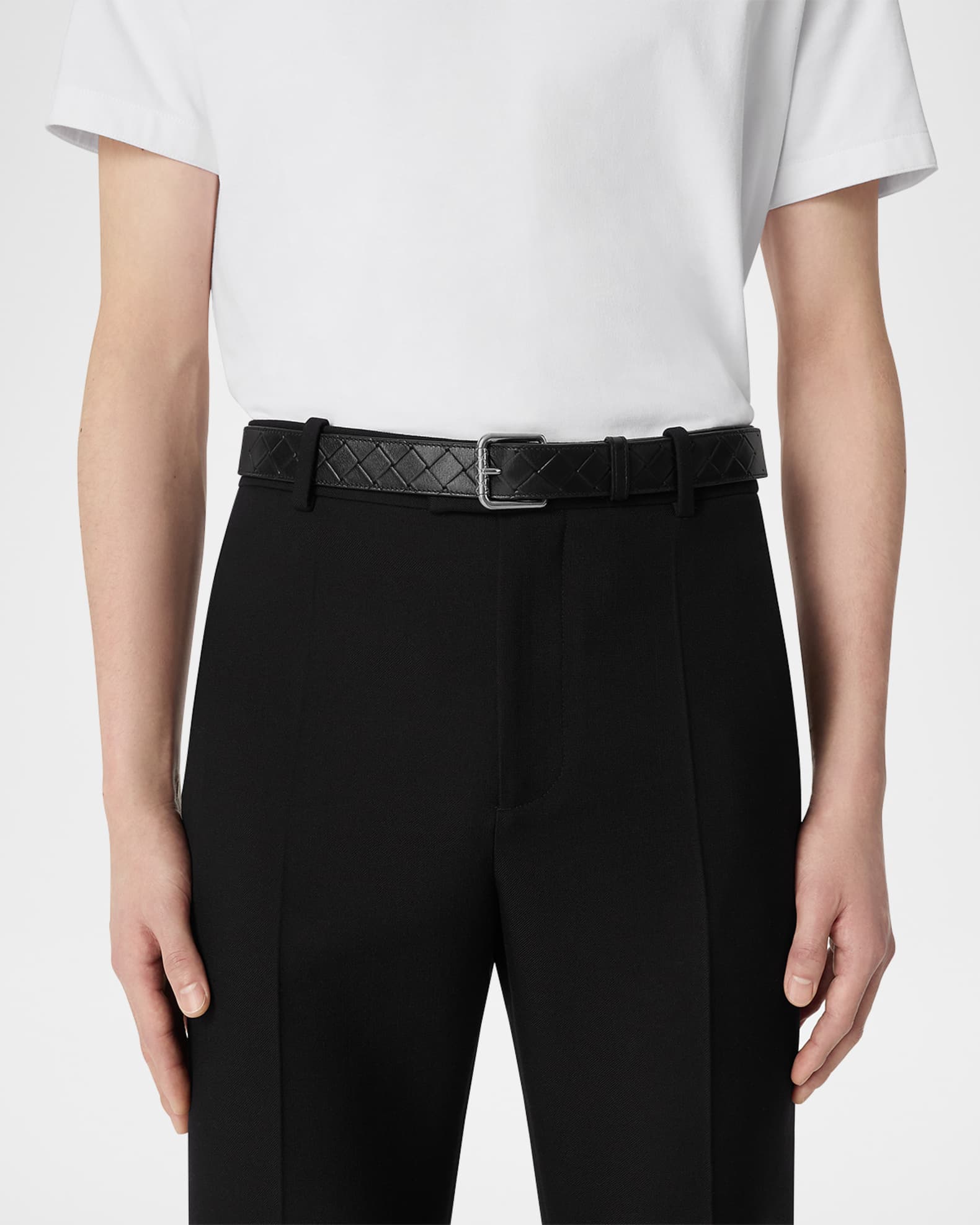 ベルト BOTTEGA VENETA Leather belt with intrecciato motif Nero Italian Bottega Veneta Woven Intrecciato Nero Black Leather