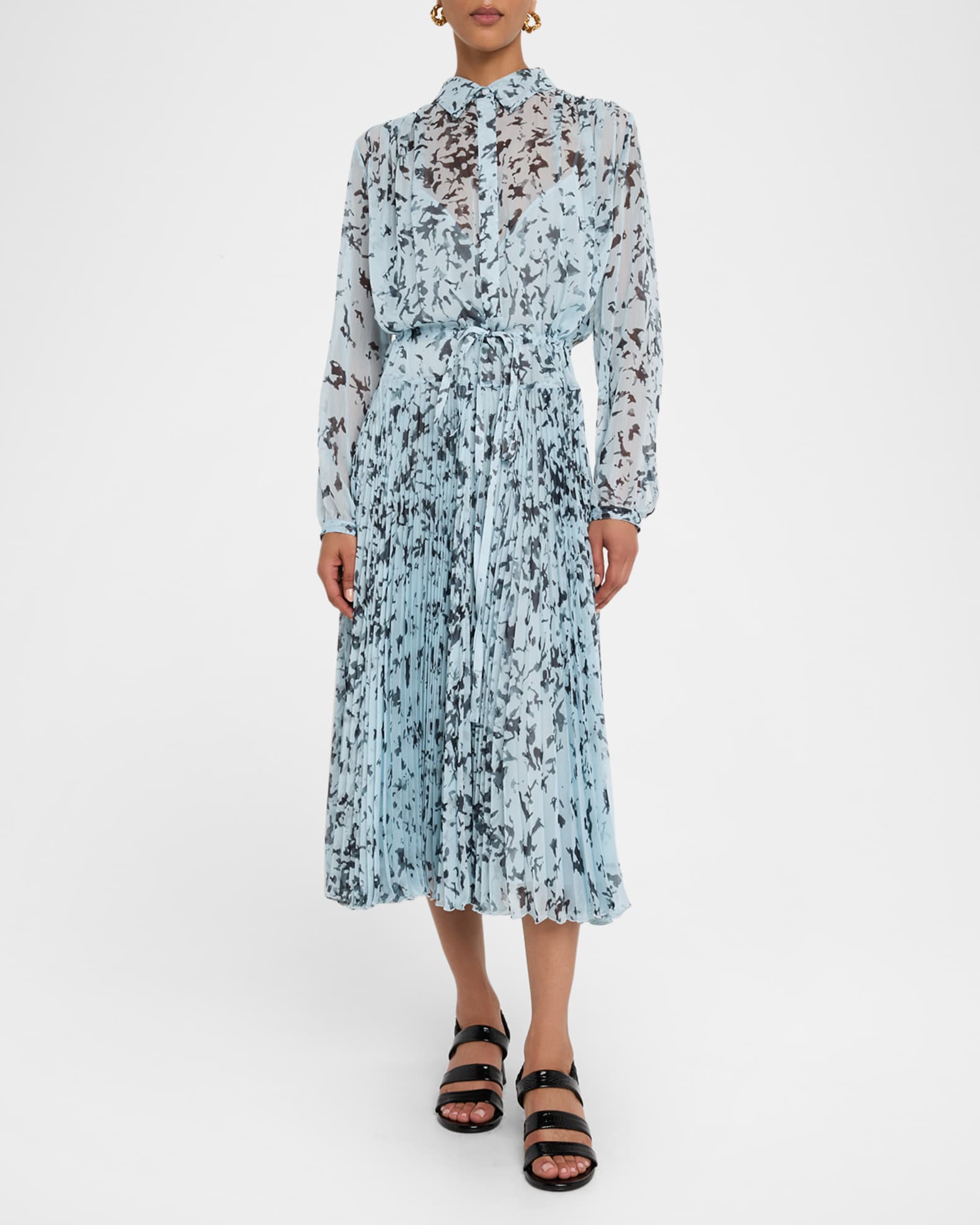Jones Printed Crinkle Chiffon Pleated Dress 1