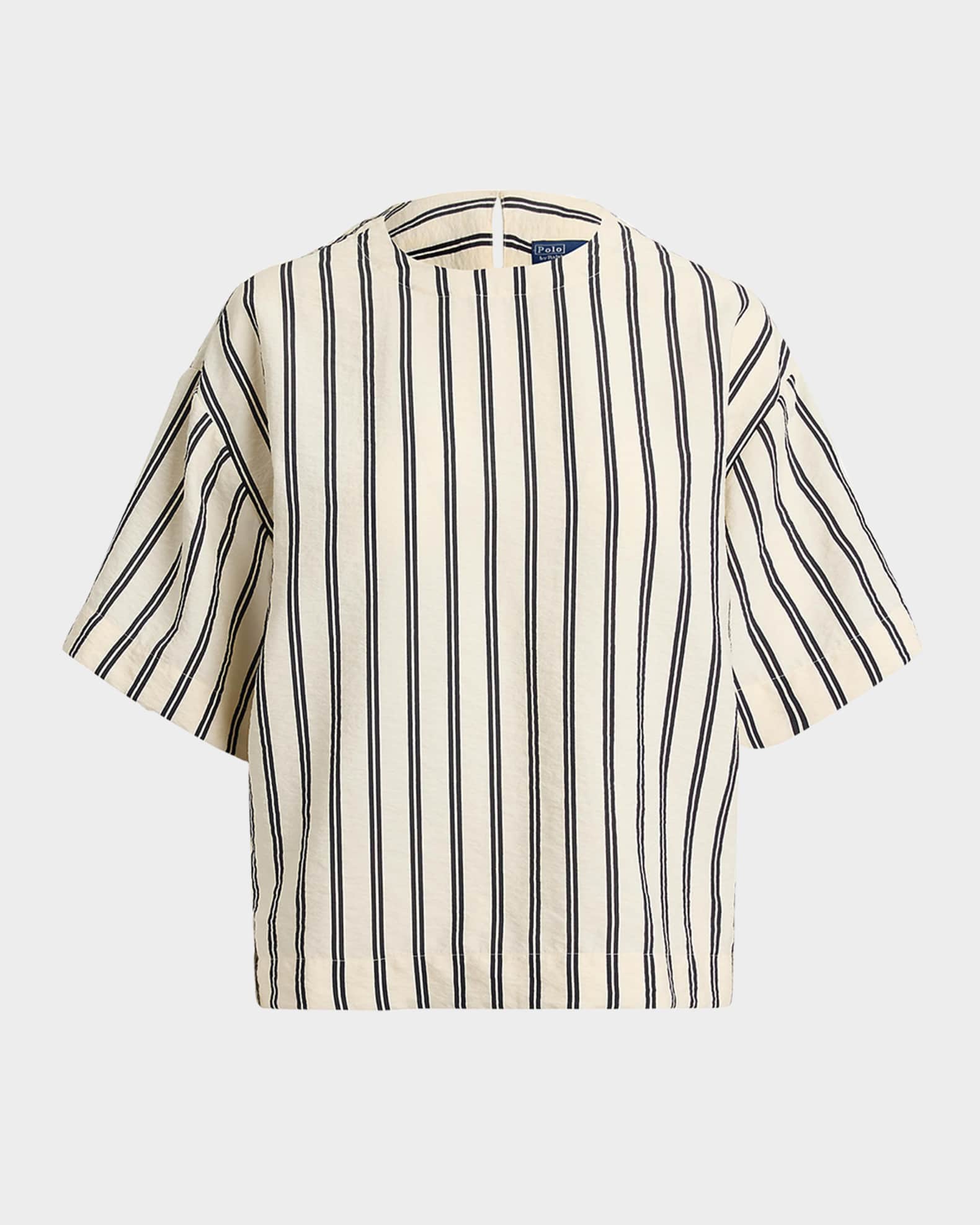 Striped Silk-Blend Short-Sleeve Shirt 0
