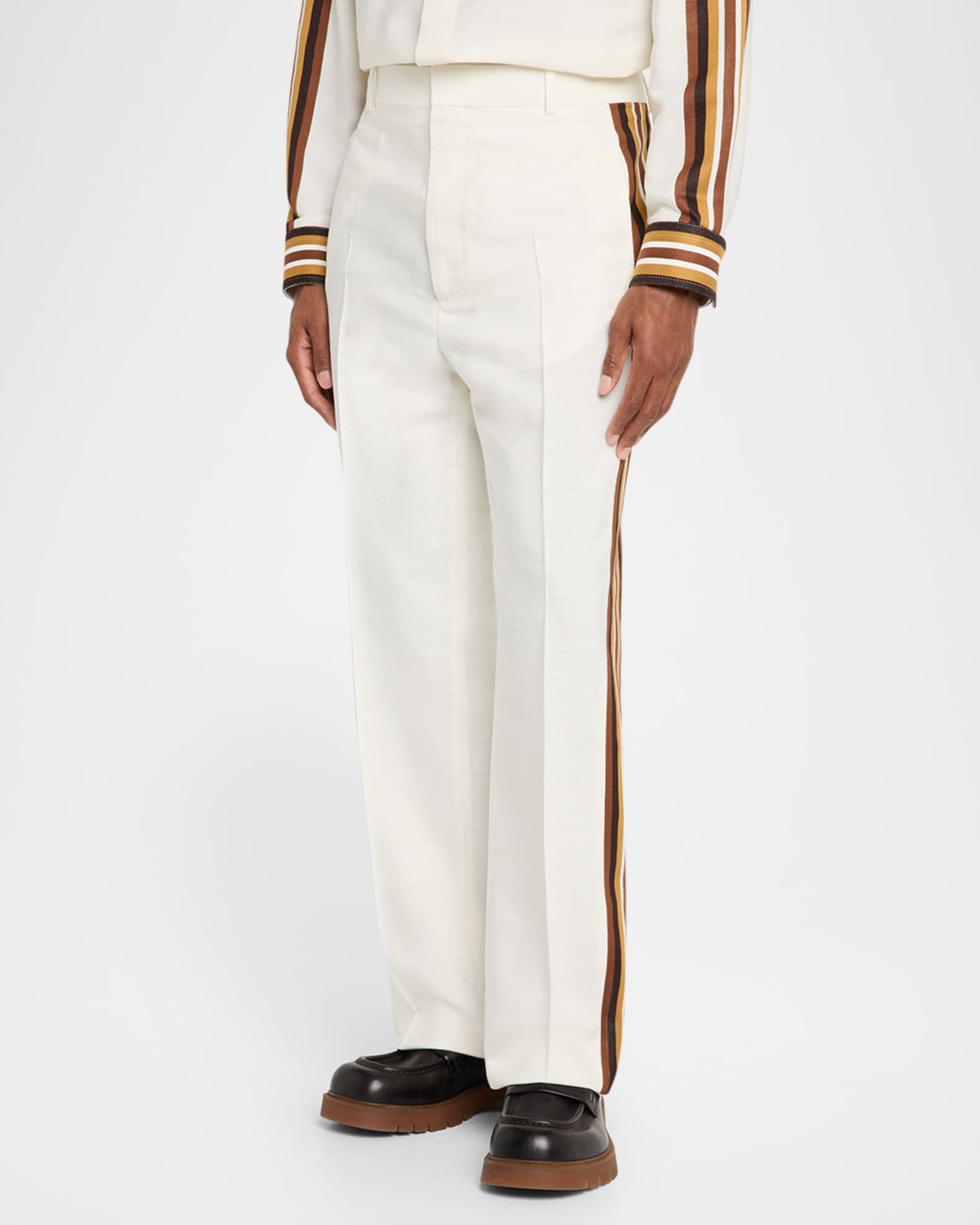 パンツ BOTTEGA VENETA PANTS (796590V1X50 9028) Bottega Veneta Men's Viscose Stripe Flat-Front Trousers