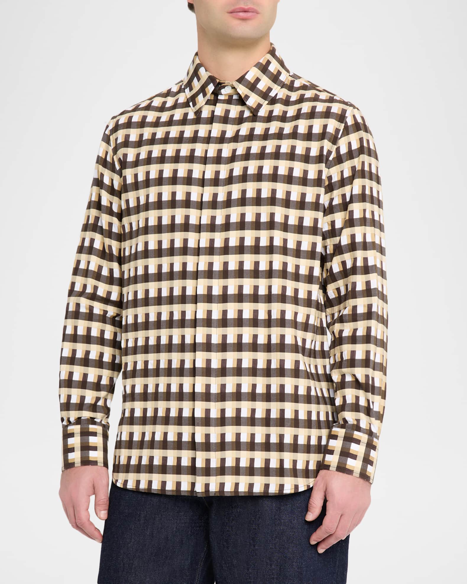 Bottega Veneta Men's Cotton 3D Check-Print Button-Down Shirt