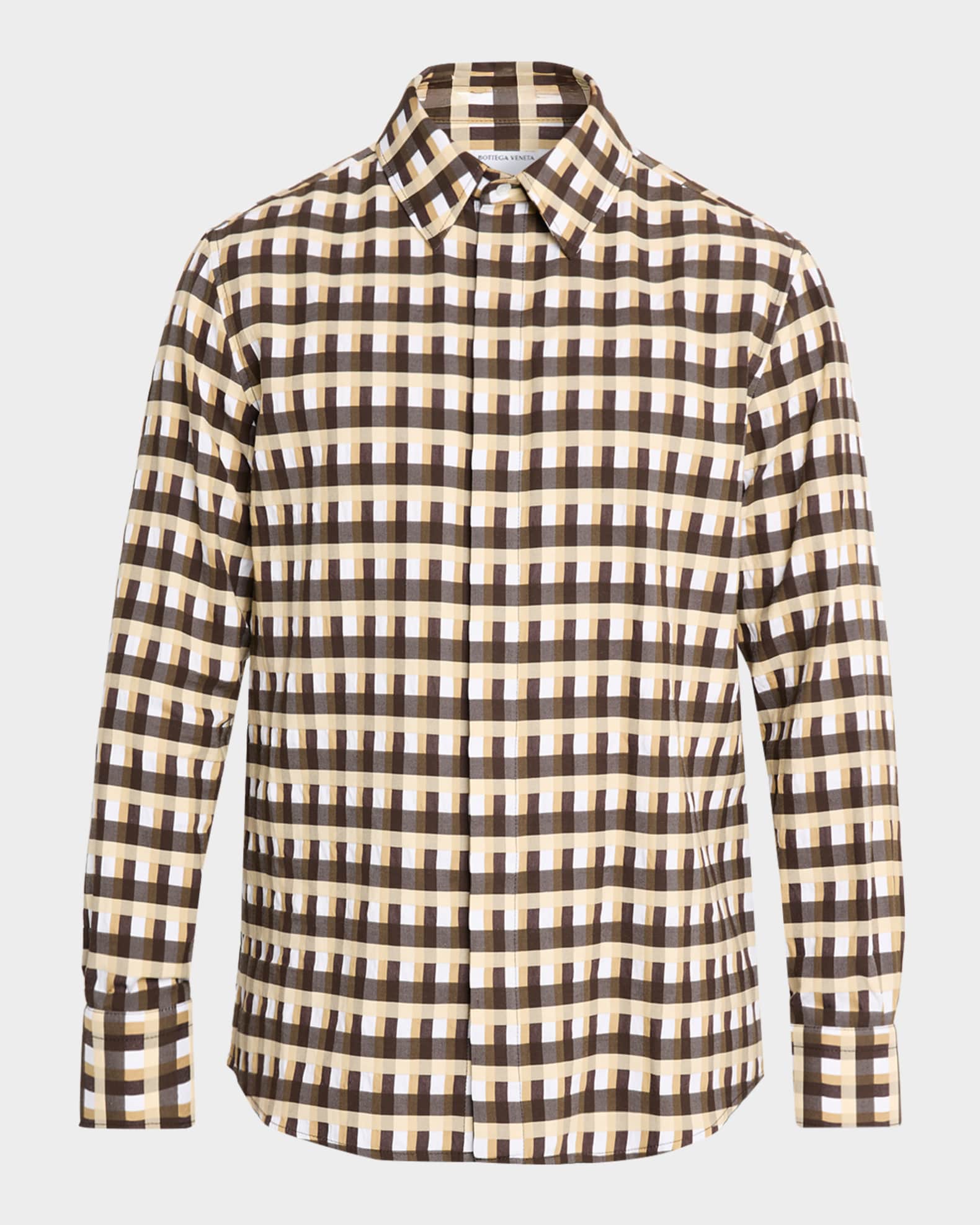 BOTTEGA VENETAシャツ Bottega Veneta Men's Cotton 3D Check-Print Button-Down Shirt