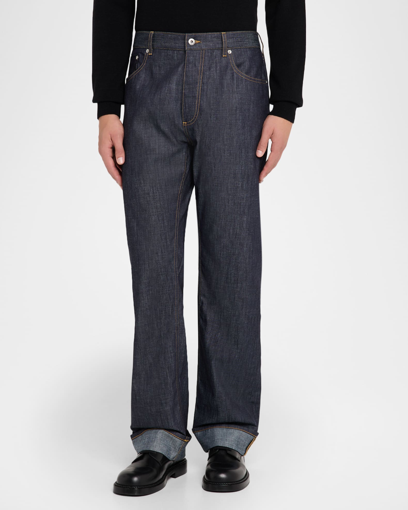 Bottega Veneta Men's Rinsed Denim Intreccio-Pocket Jeans