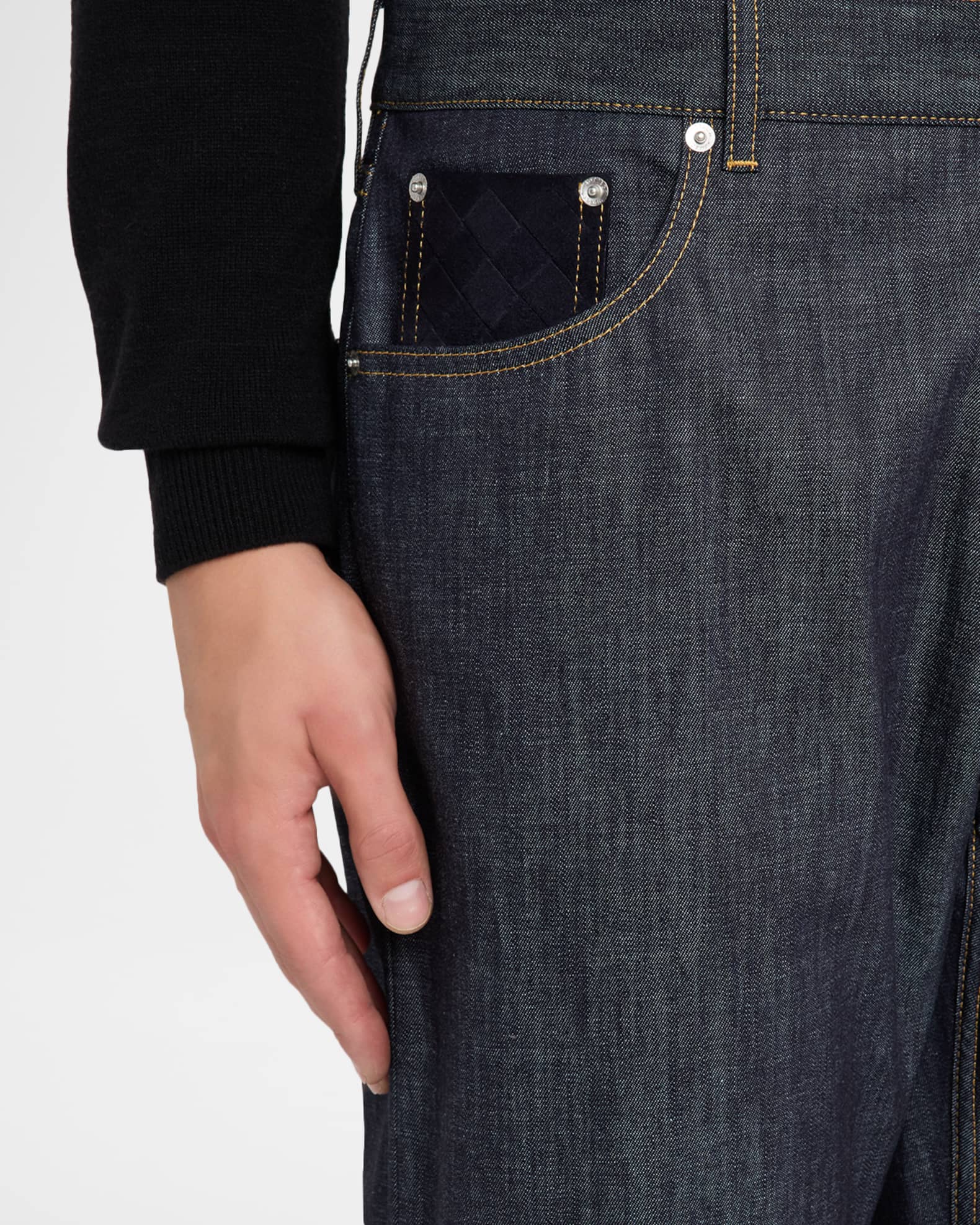 Bottega Veneta Men's Rinsed Denim Intreccio-Pocket Jeans