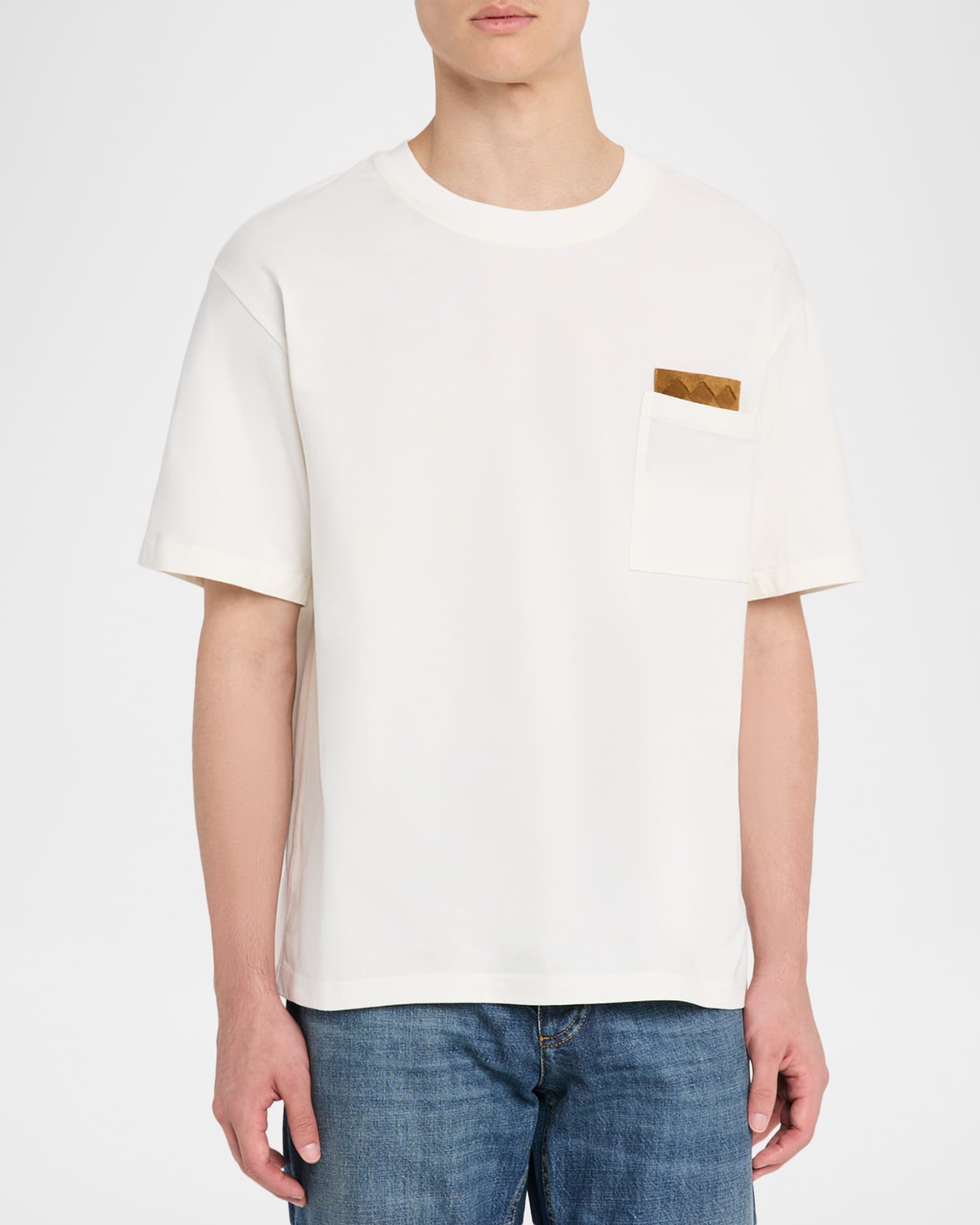 Bottega Veneta Men's Pima Cotton Jersey Intrecciato-Pocket T-Shirt