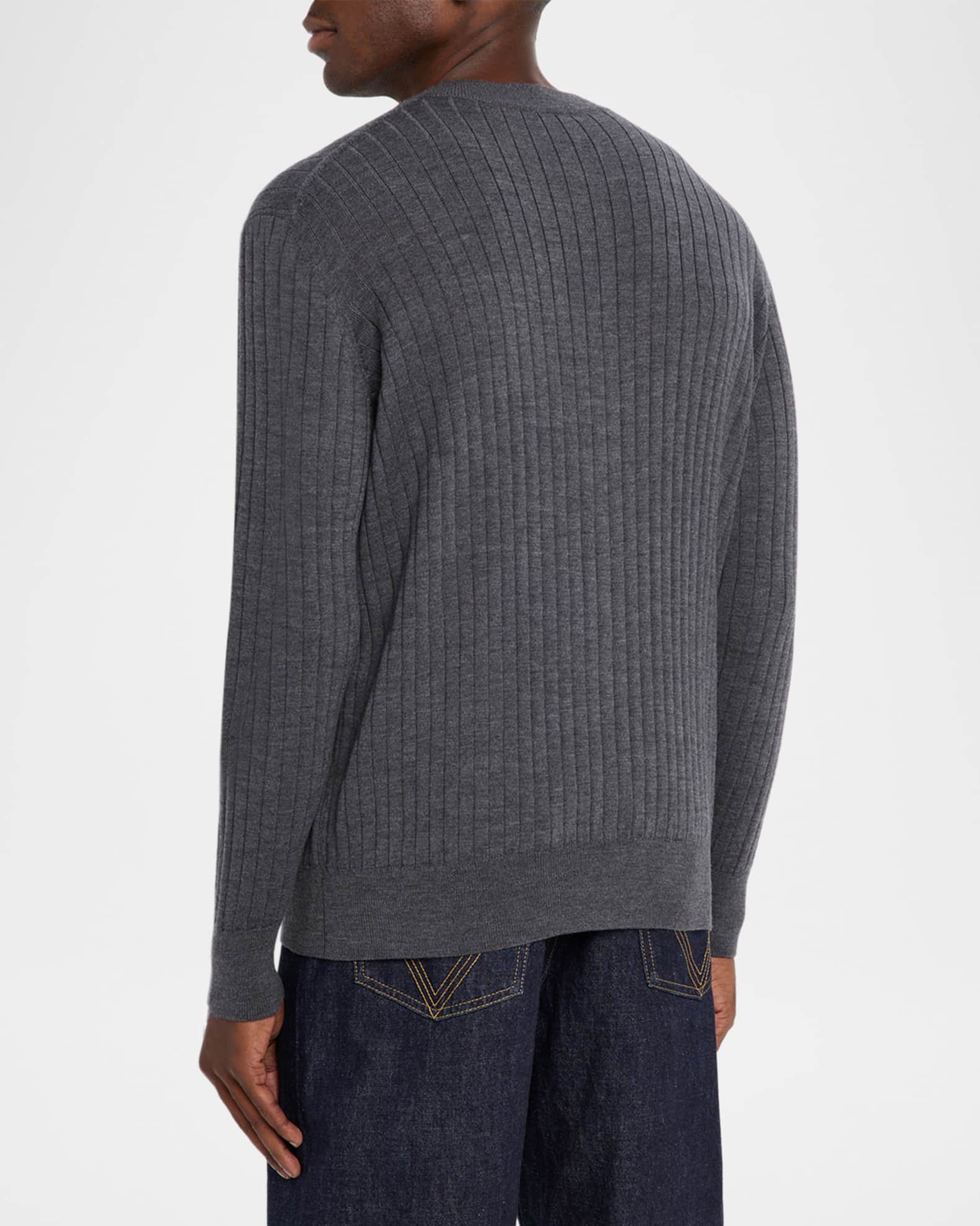 Bottega Veneta Men's Ribbed Wool Cardigan with Leather Buttons