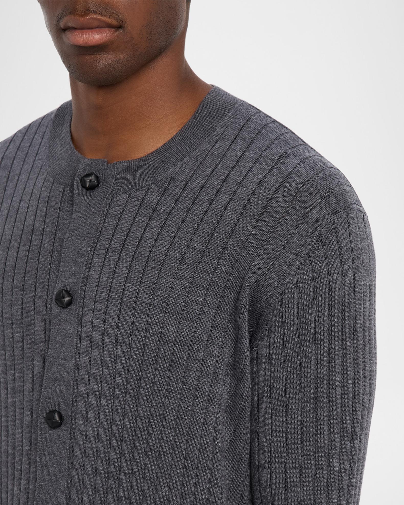 Bottega Veneta Men's Ribbed Wool Cardigan with Leather Buttons