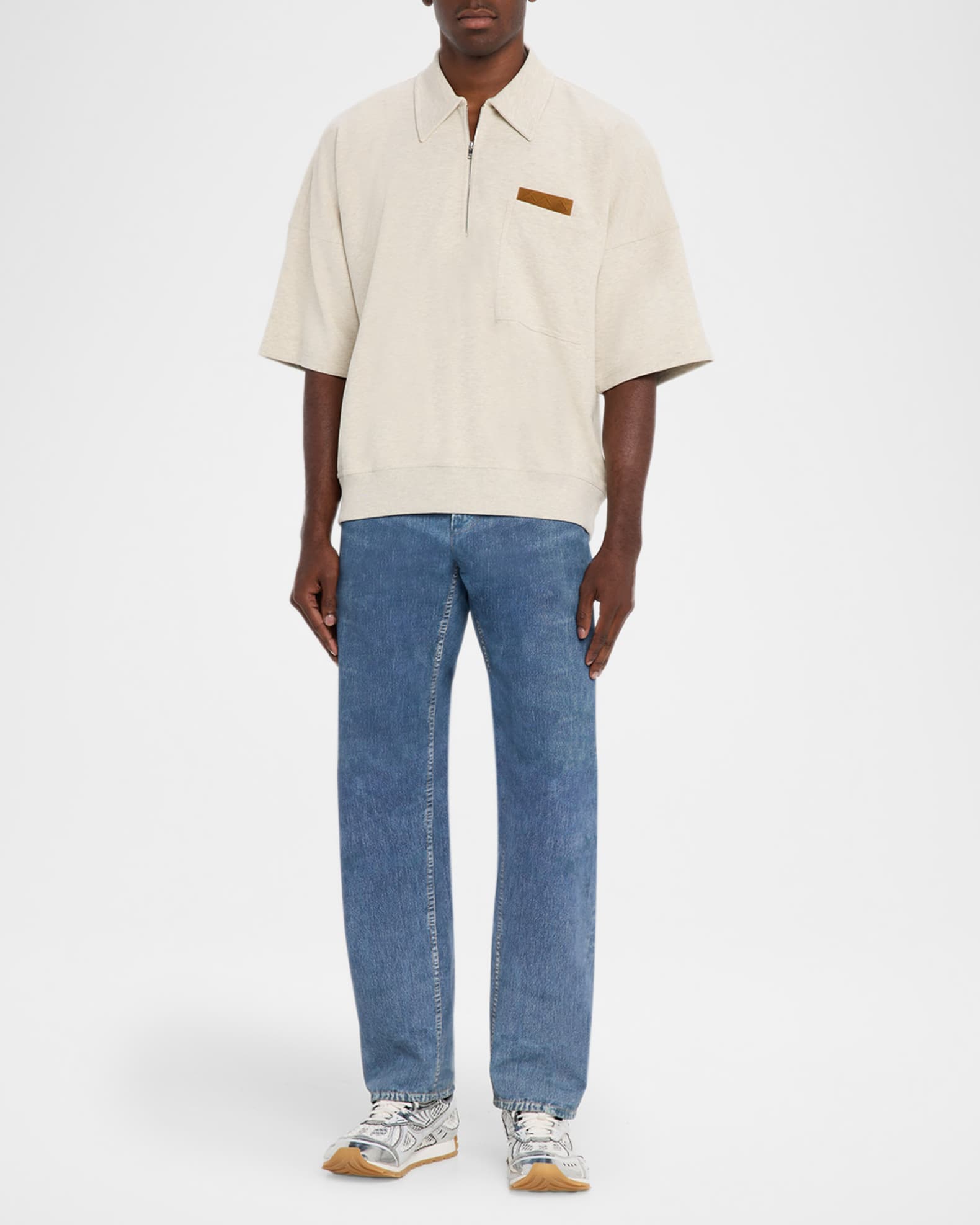 Bottega Veneta Men's Intrecciato Suede-Trim Jersey Polo