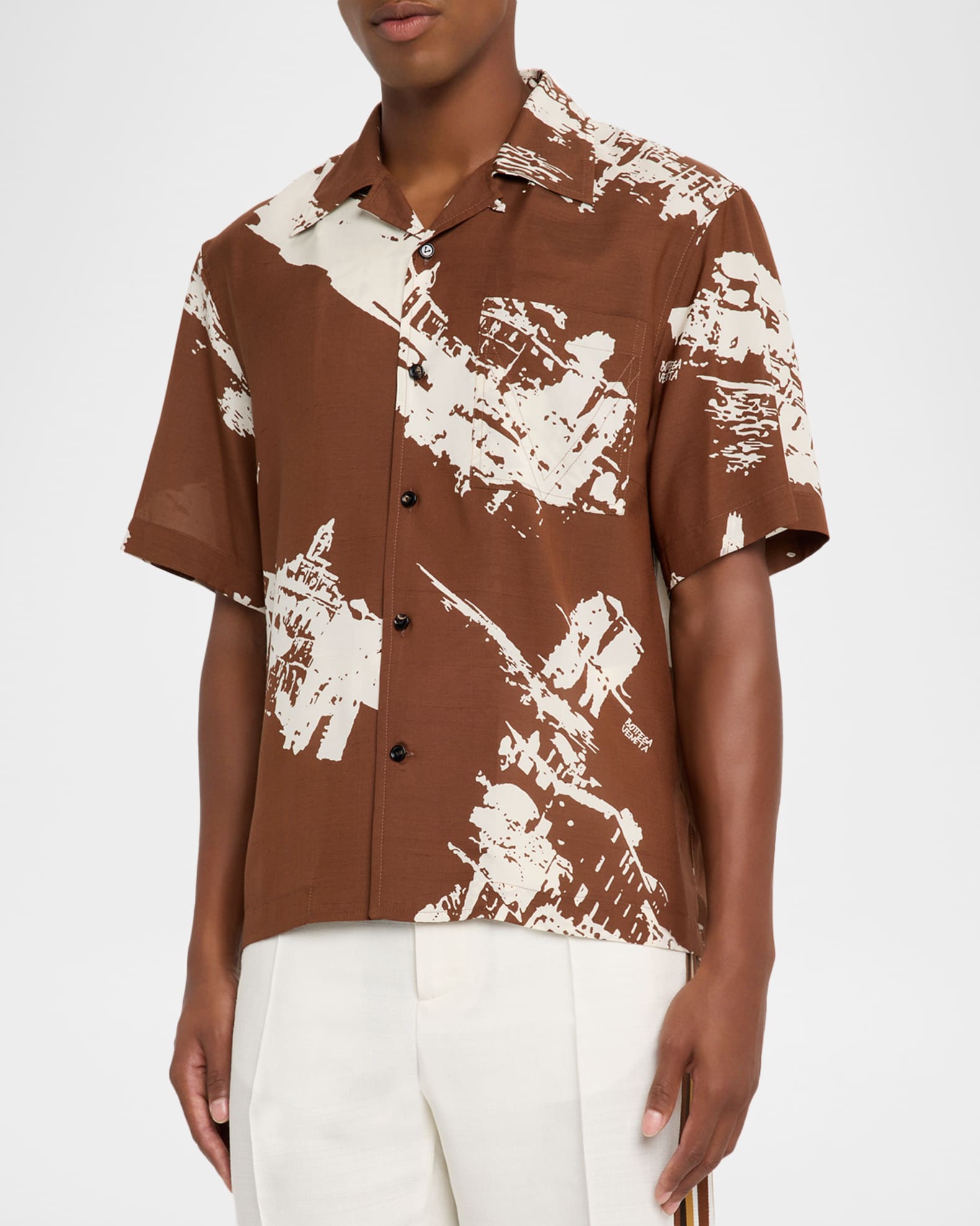 BOTTEGA VENETA ラガーシャツ ブラック/ホワイト/ブラウン S ラガーシャツ PANELLED LOOPBACK (BROWN/BLACK)【ワックスロンドン日本