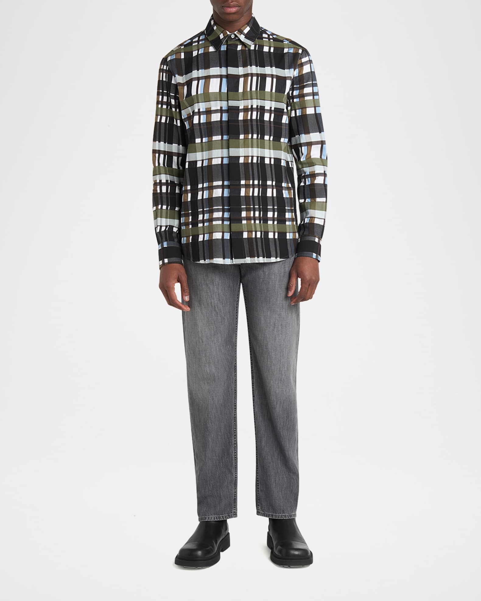 Bottega Veneta Men's Cotton Jumbo Plaid Casual Button-Down Shirt