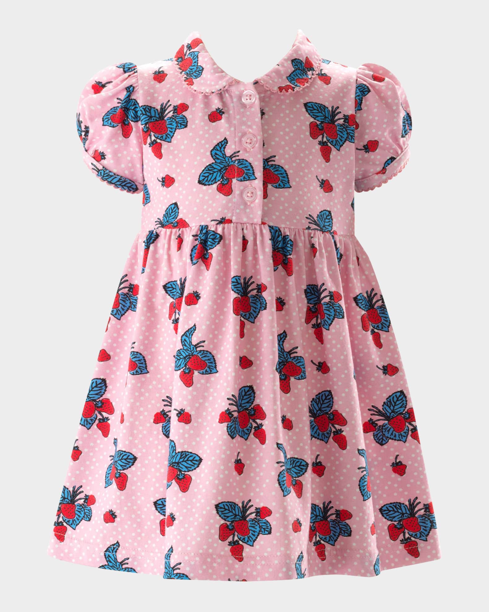 Girl's Strawberry Jersey Puff-Sleeve Dress 1