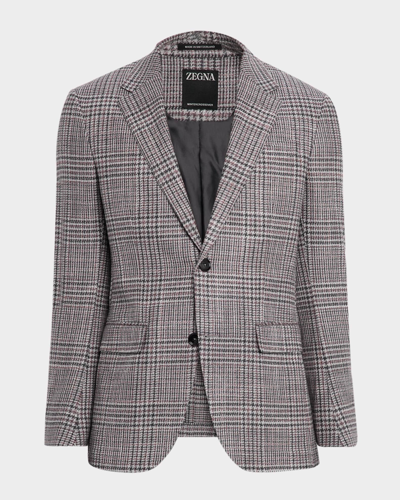 ZEGNA Men's Glen Plaid Winter Crossover Notch-Lapel Sport Coat