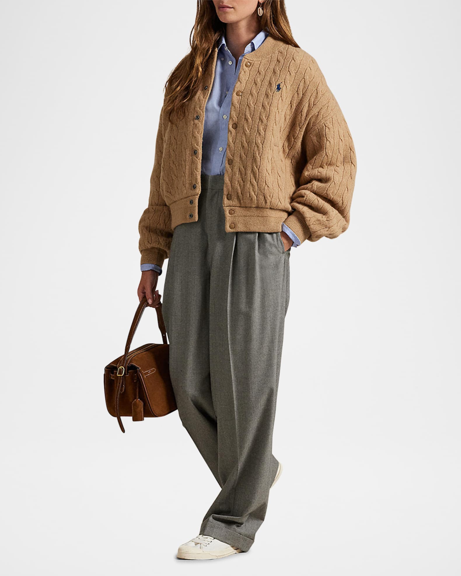 Cable-Knit Wool-Cashmere Bomber Jacket