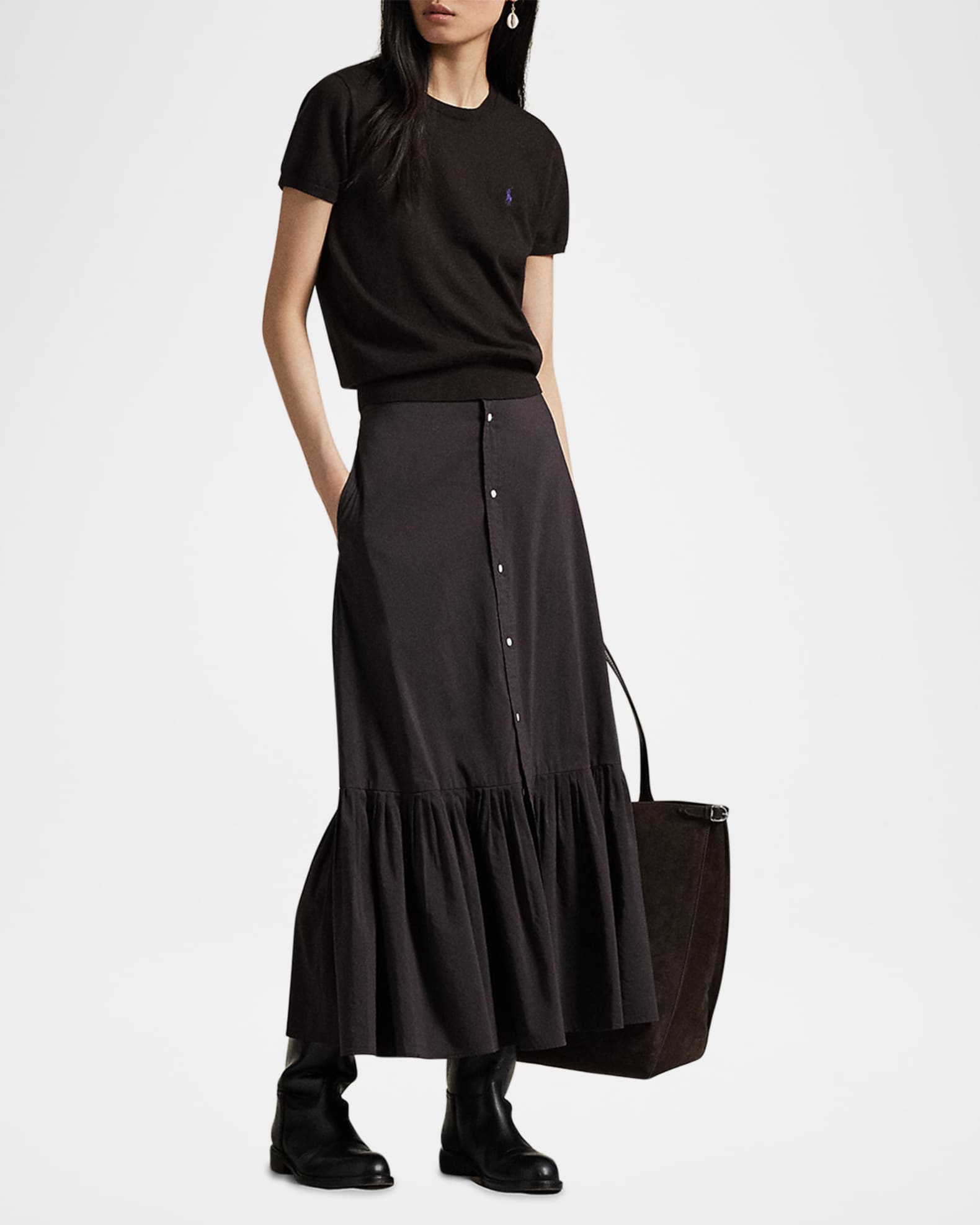 Polo Ralph Lauren Ruffled-Hem Cotton-Silk Skirt Neiman Marcus