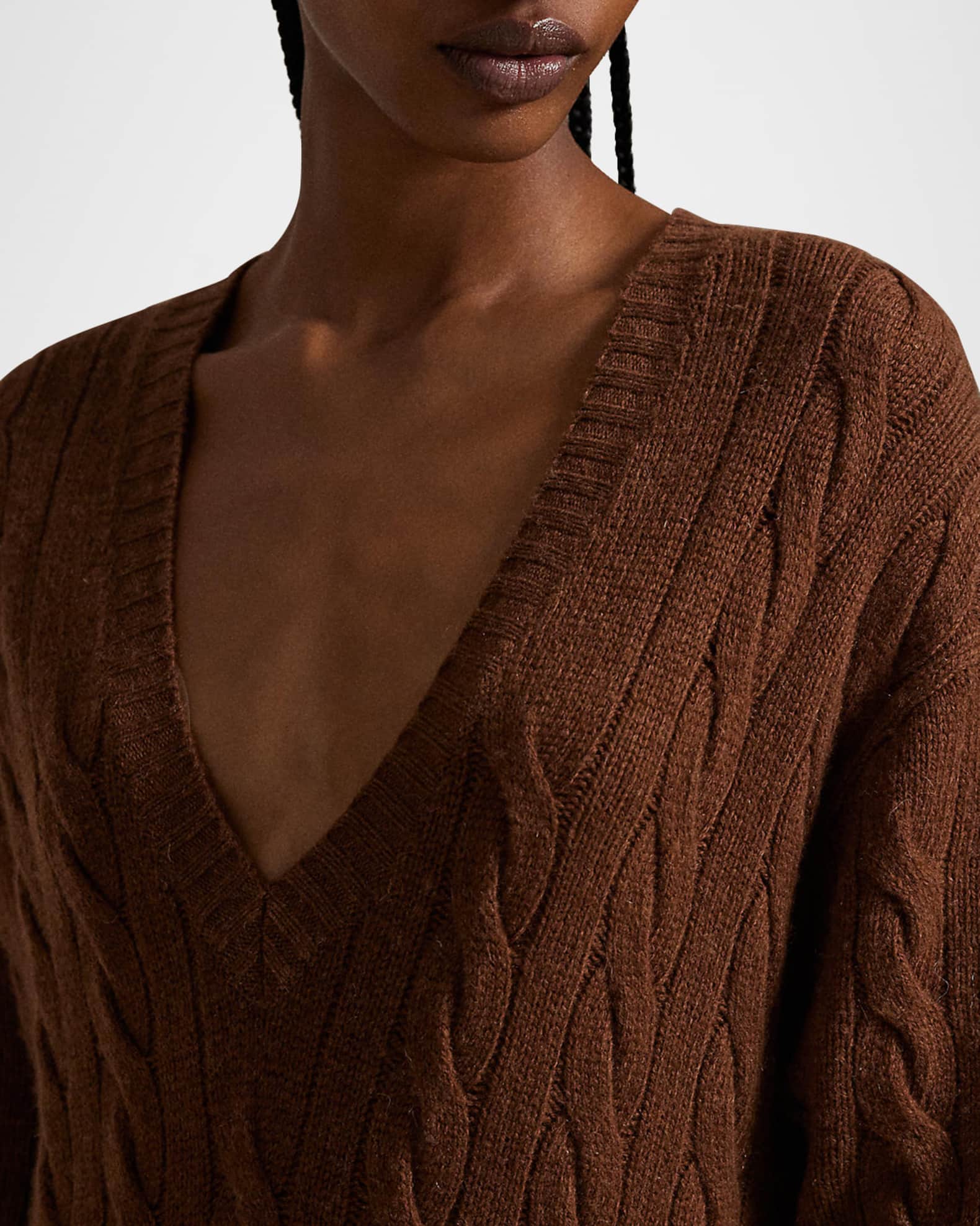 Polo Ralph Lauren Cable-Knit V-Neck Sweater Dress | Neiman Marcus
