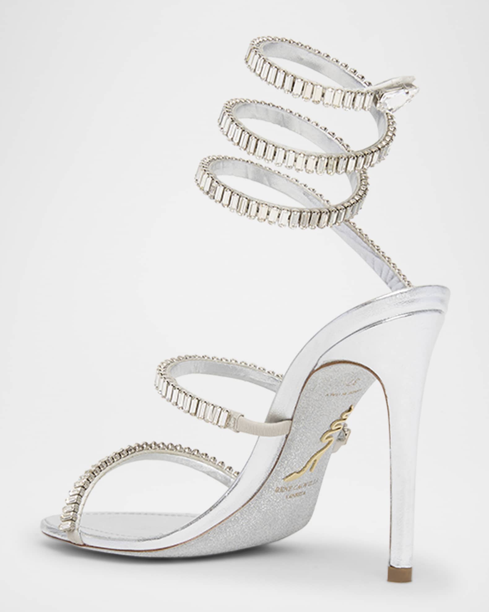 RENE CAOVLLA スネークサンダル Rene Caovilla Snake Spiral-Wrap Strass Satin Sandals | Neiman Marcus