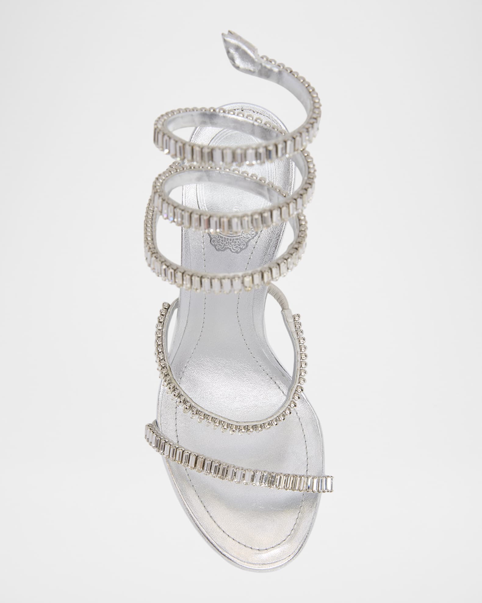Rene Caovilla Metallic Leather Strass Snake Ankle Wrap Sandals