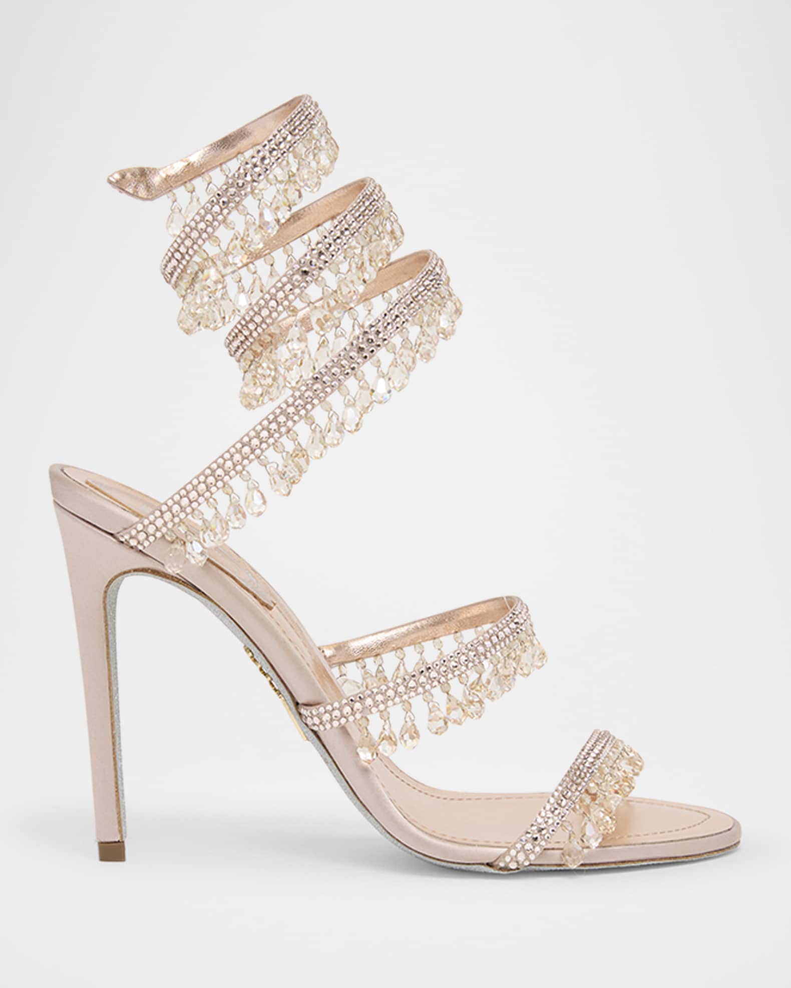 Rene Caovilla Chandelier Satin Snake Ankle Wrap Sandals | Neiman