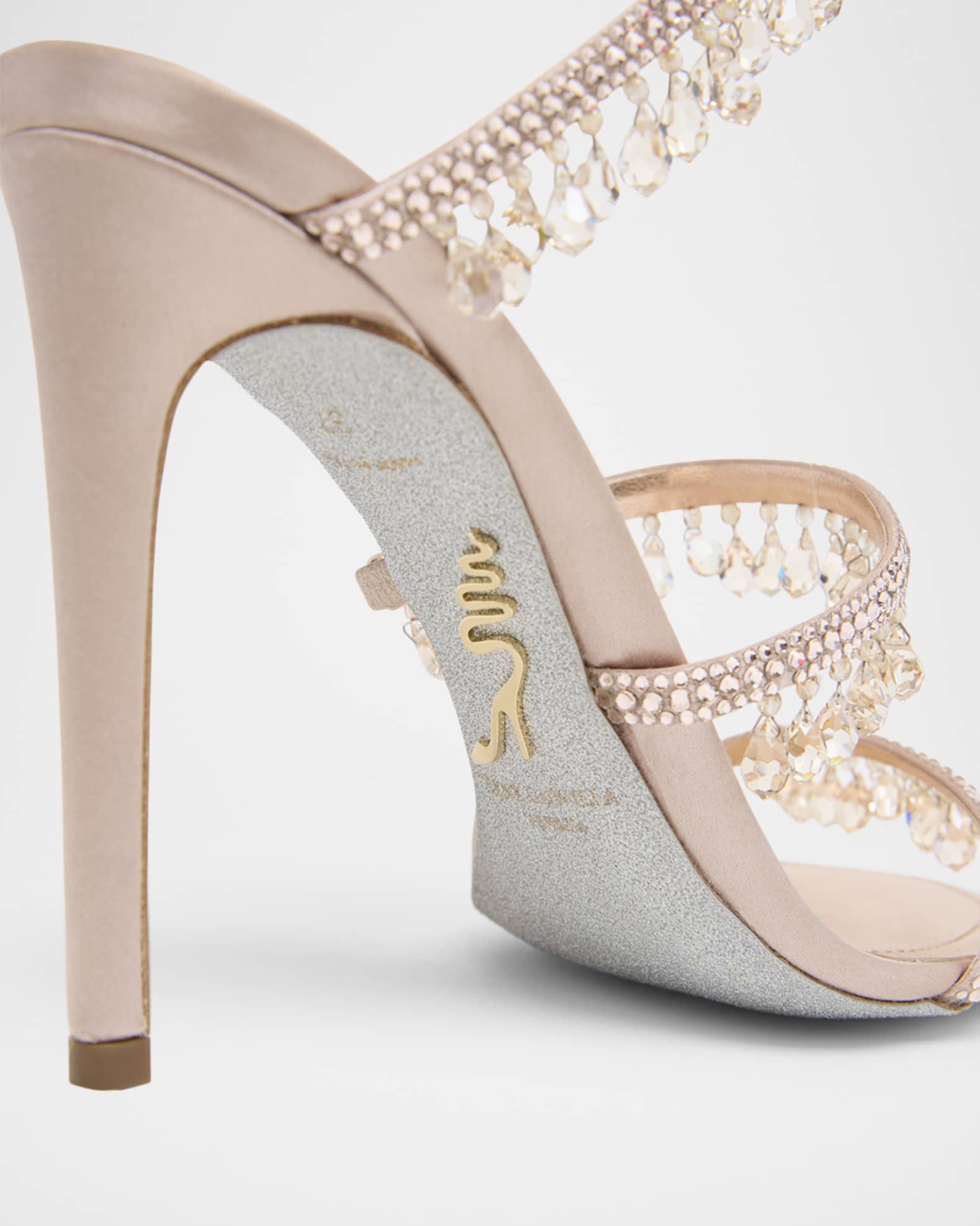 Rene Caovilla Chandelier Satin Snake Ankle Wrap Sandals | Neiman