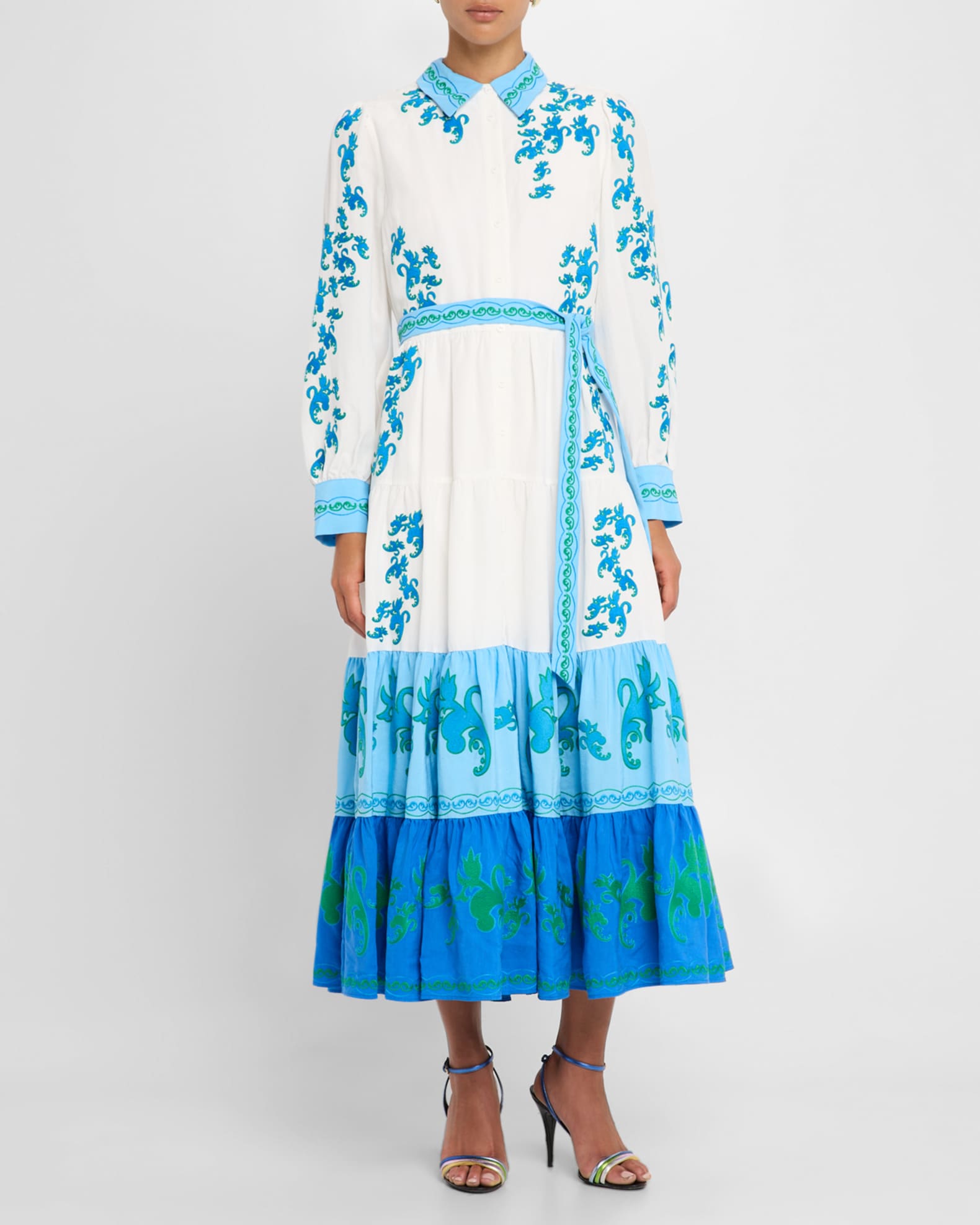 The Cleo Embroidered Colorblock Midi Shirtdress 1