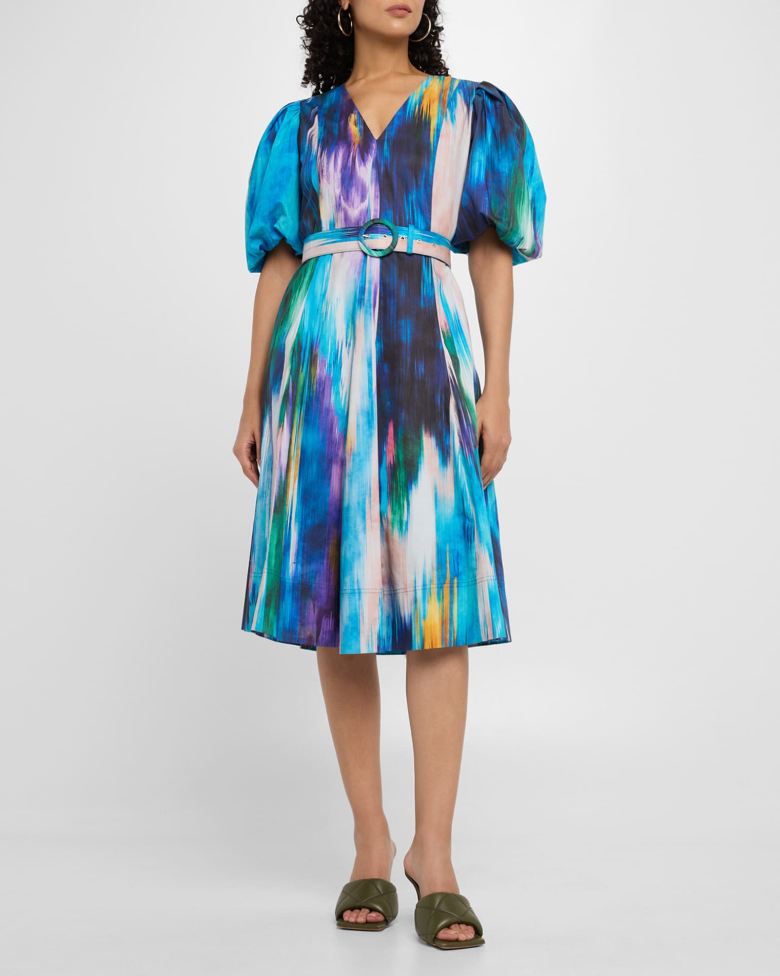 The Miriam Belted Ikat-Print Midi Dress 1