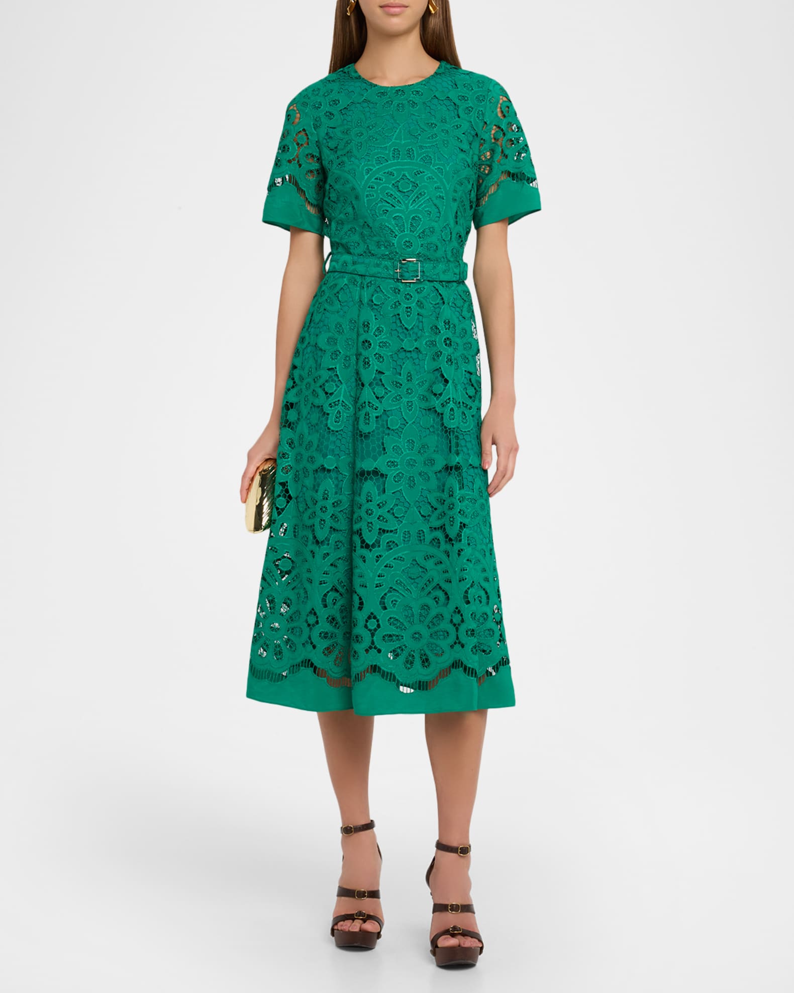 The Gaia Belted Floral Lace Midi Dress 1