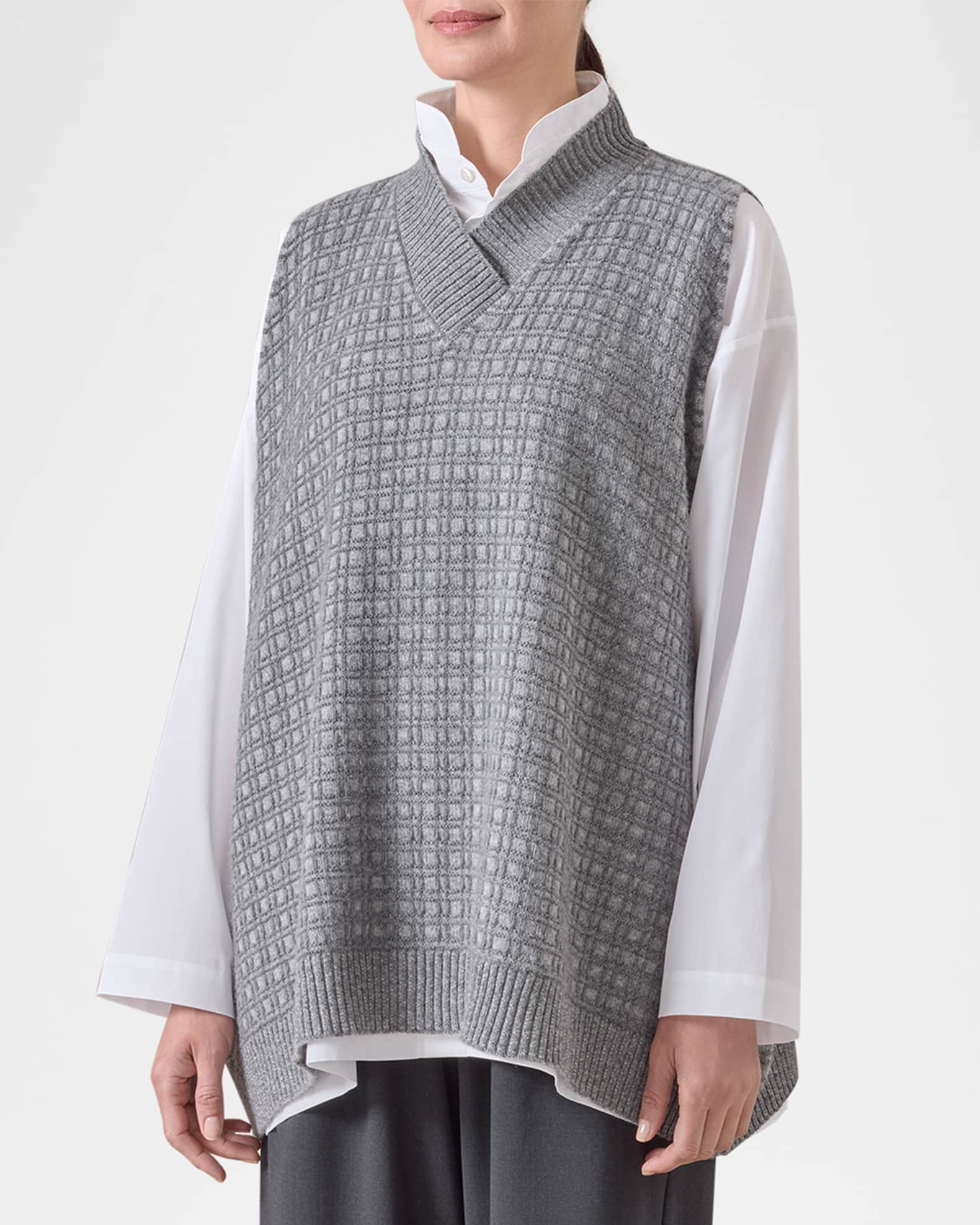 Sleeveless A-Line Crossover V-Neck Sweater (Mid Plus Length) 1