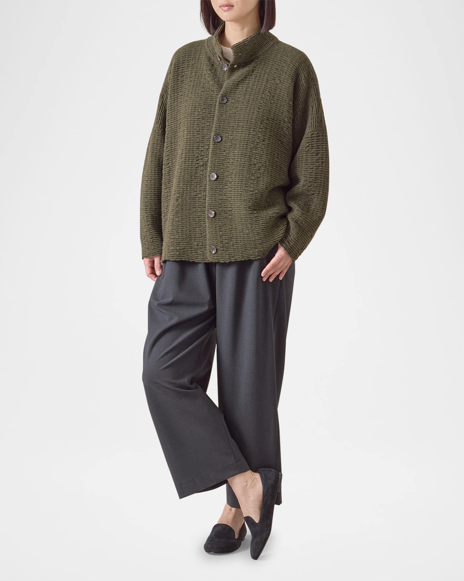 3/4 Width High-Neck Cardigan (Mid Length) 1