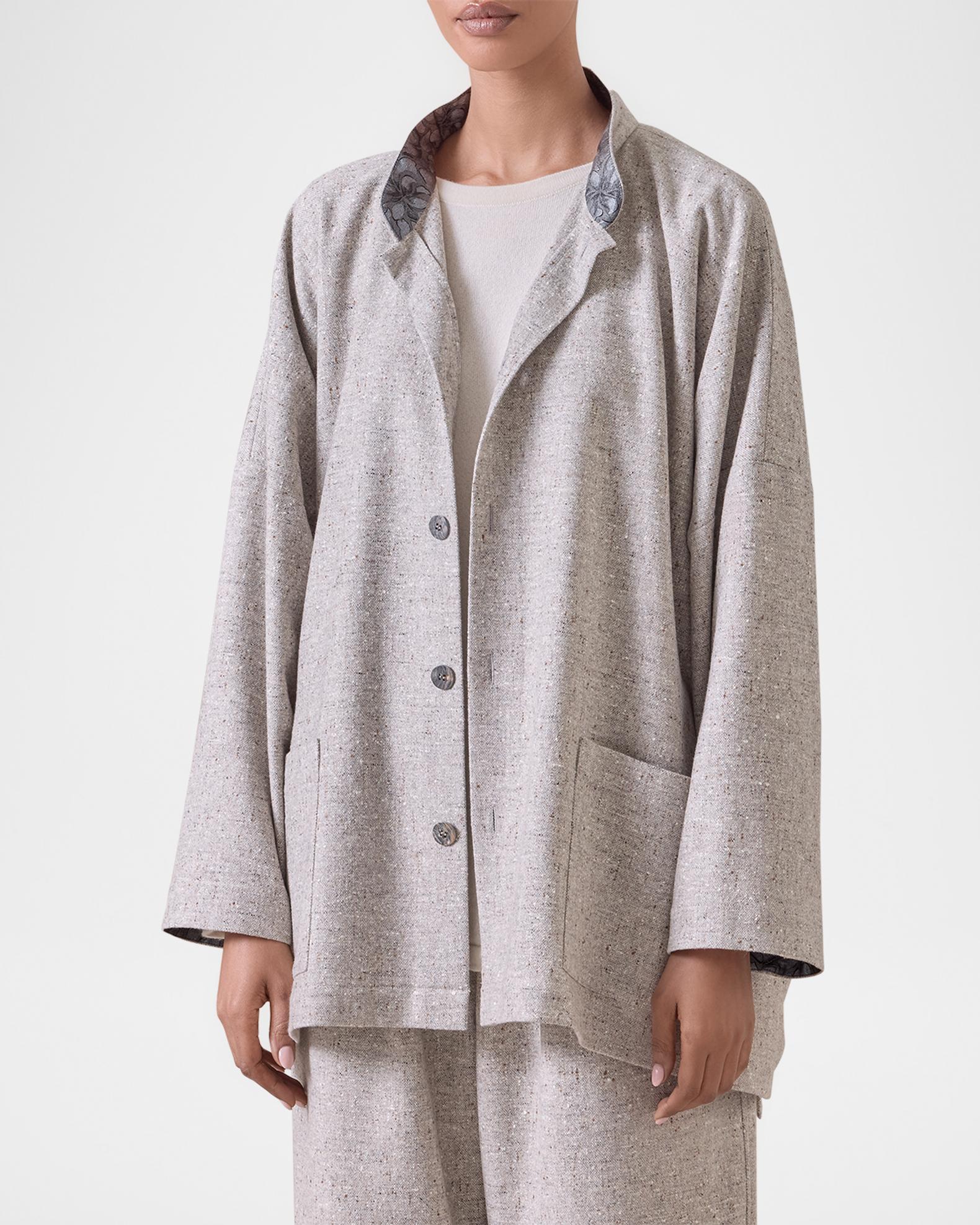 Eskandar Wide LongerBack Mandarin Jacket (Long Length) Neiman Marcus